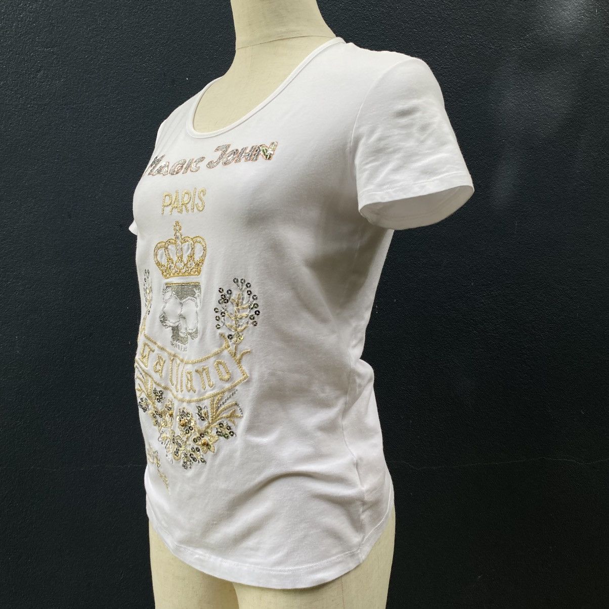 John Galliano John Galliano Y2K White Embellished Galliano Skull Tee Size S / US 4 / IT 40 - 4 Thumbnail