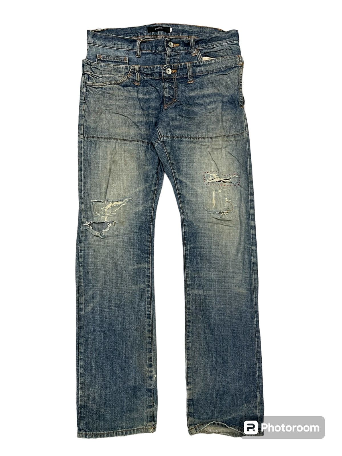 PPFM PPFM INSPIRED DOUBLE WAIST DENIM PANT DISTRESSED Size US 34 / EU 50 - 1 Thumbnail