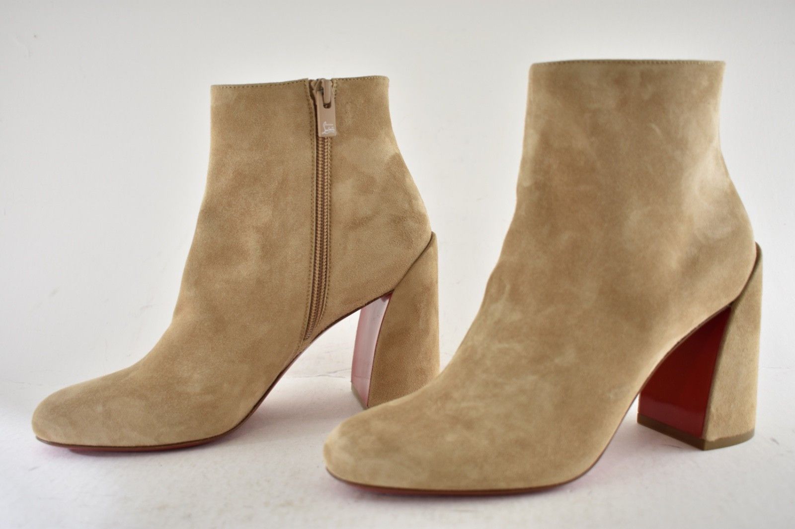 Christian Louboutin Turela 85 Lionne Beige Suede Short Ankle Block Heel Boot 41 Size US 11 / IT 41 - 11 Thumbnail