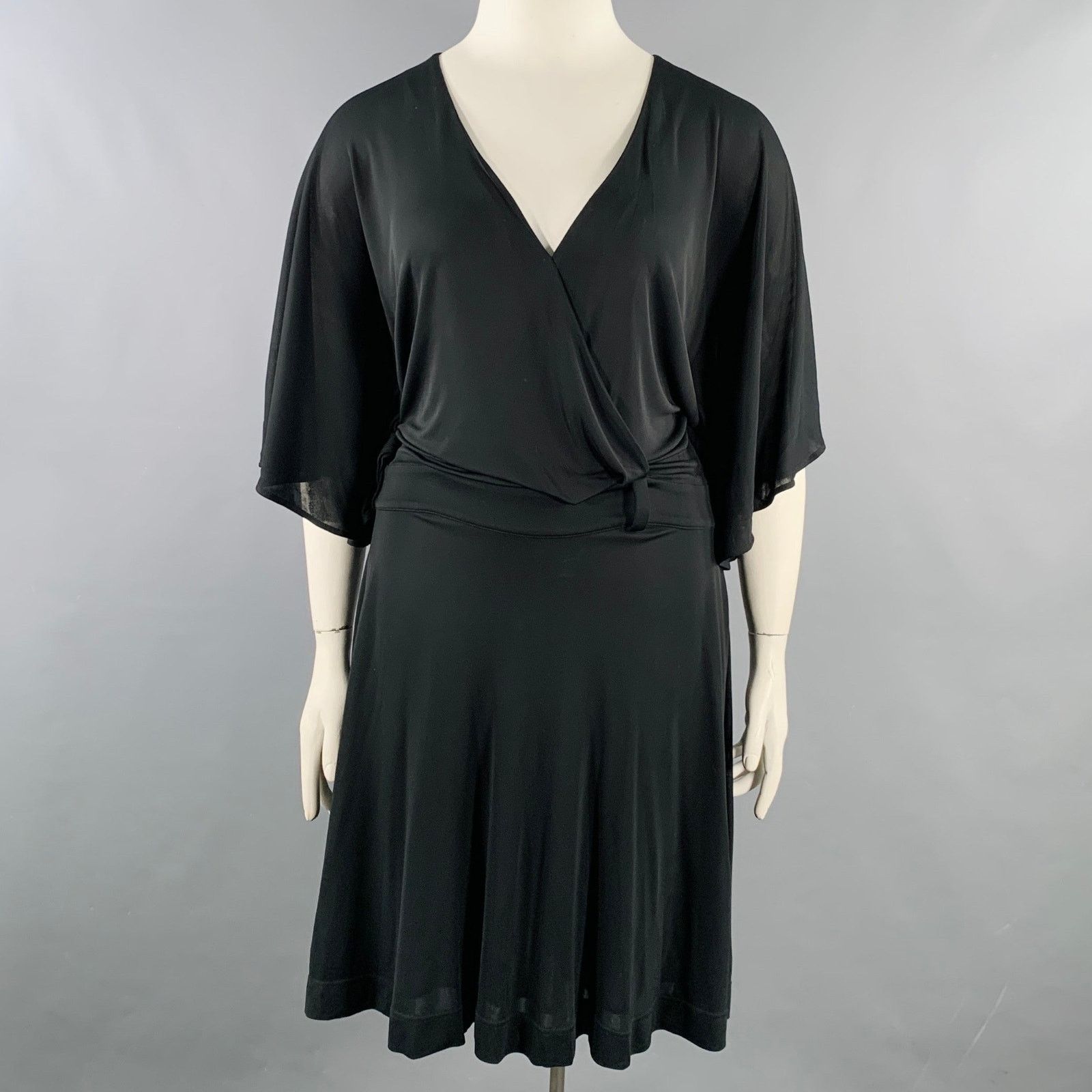 Gucci GUCCI Size L Black Viscose V-Neck Midi Dress Size L / US 10 / IT 46 - 1 Thumbnail