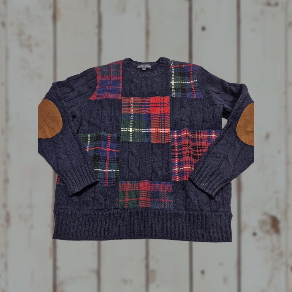 Brooks Brothers Brooks Brothers Sweater Mens Large Blue Merino Wool Plaid Crewneck Elbow Patch Size US L / EU 52-54 / 3 - 1 Thumbnail