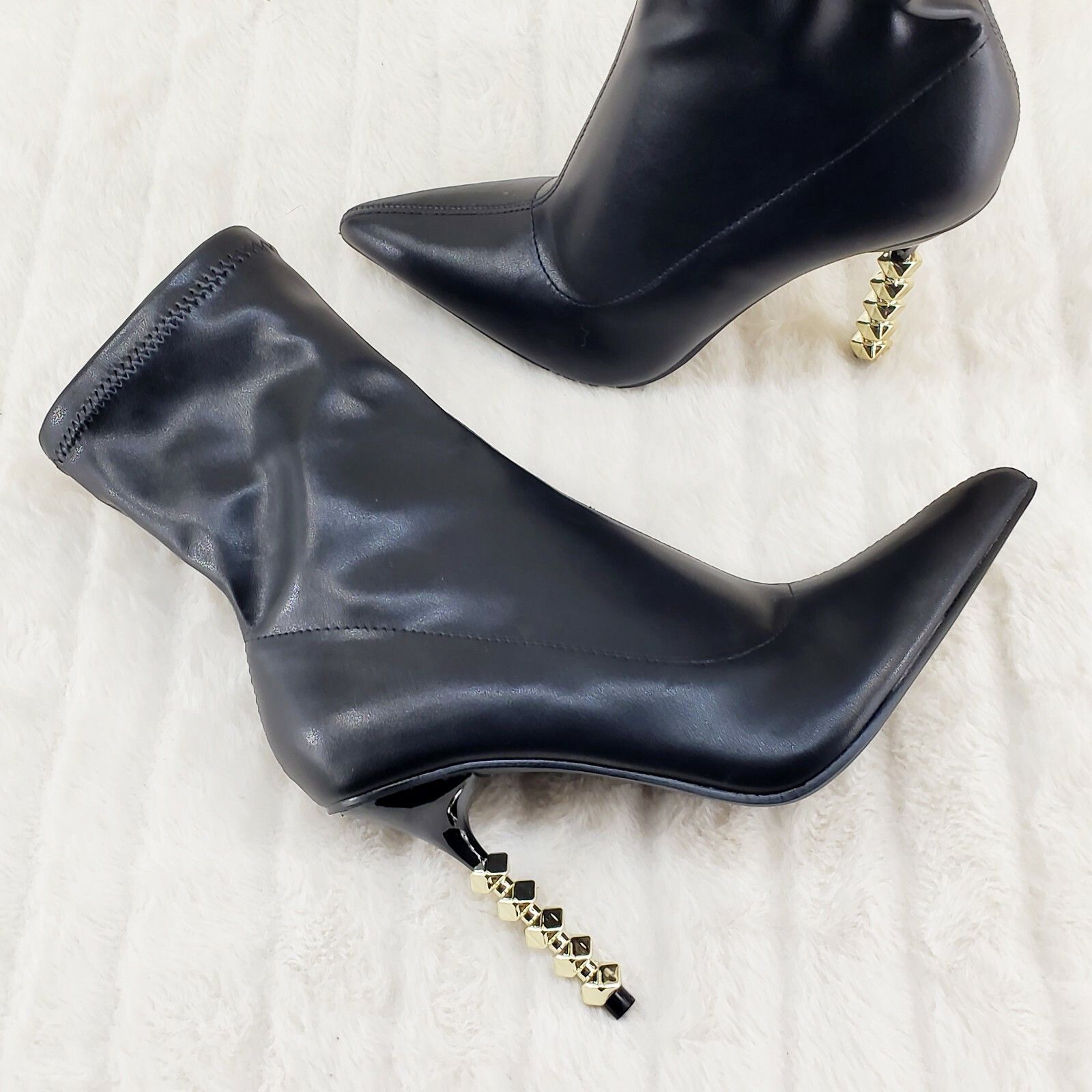 Other 5" Geo Deco High Heel Black Stretchy Pointy Toe Ankle Boots Size US 7 / IT 37 - 6 Thumbnail
