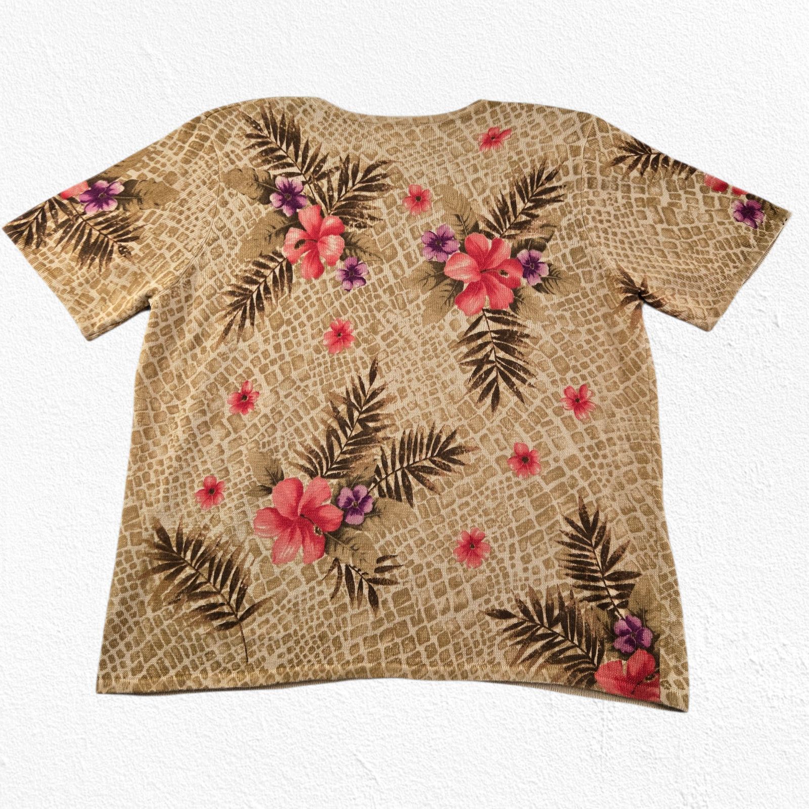 Other Y2K Beige Floral Tropical Embroider Ramie Knit Top Size XL Size XL / US 12-14 / IT 48-50 - 10 Thumbnail