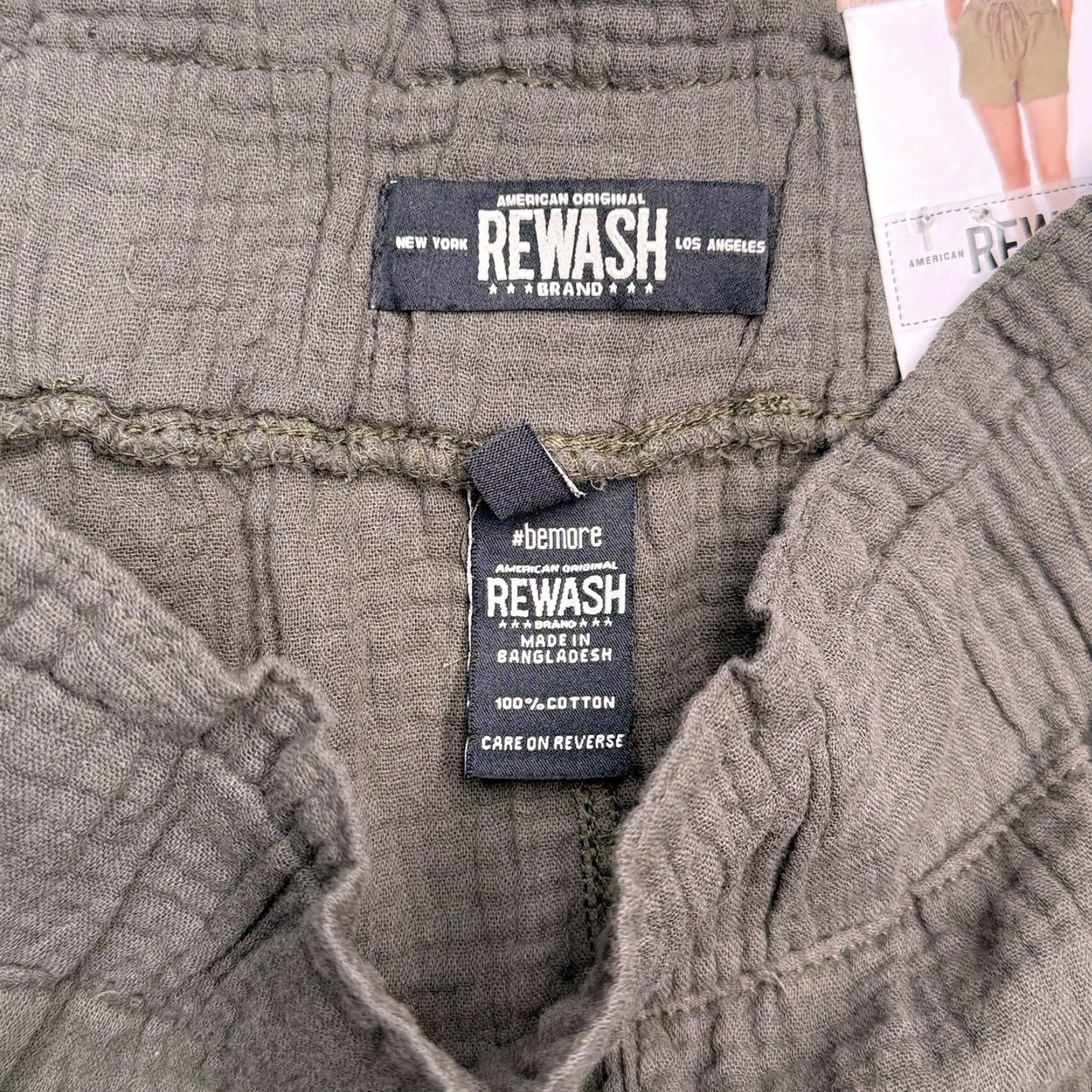 Vintage Rewash Gauze Shorts Womens S Olive Green Pull On Flat Front Paperbag 100% Cotton Casual Summer City Modern Womens Size 28" / US 6 / IT 42 - 6 Thumbnail
