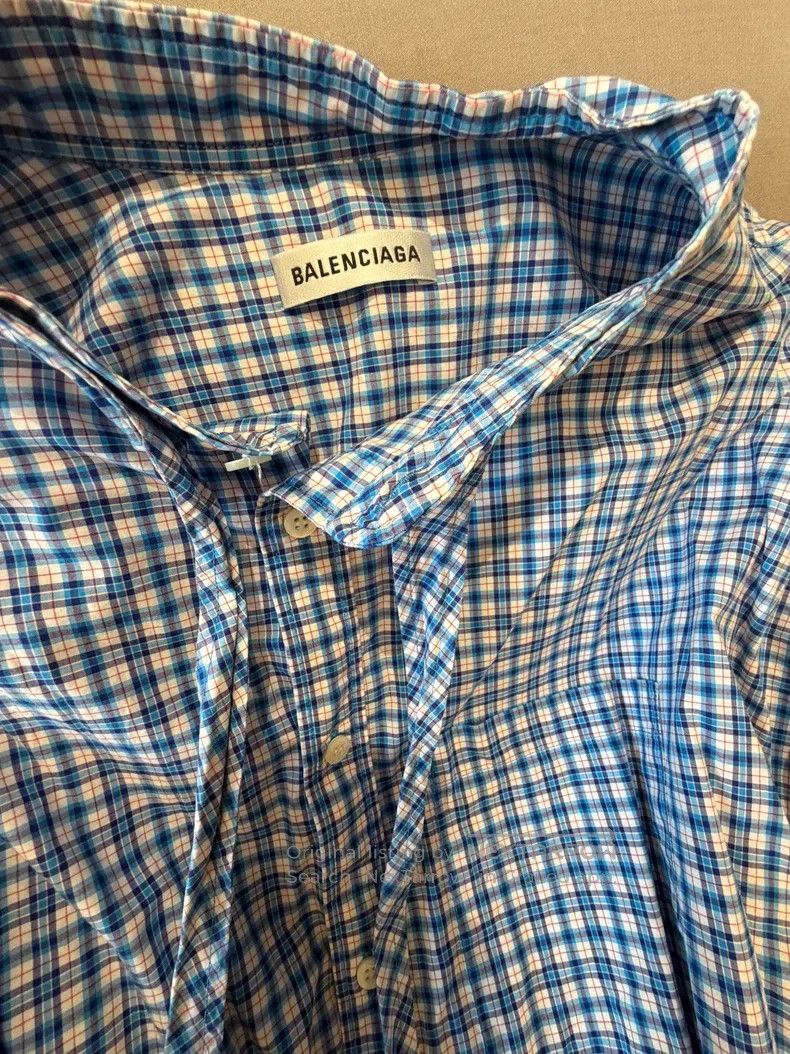 Balenciaga Balenciaga Blue Plaid Long Sleeve Shirt Size XS / US 0-2 / IT 36-38 - 2 Thumbnail