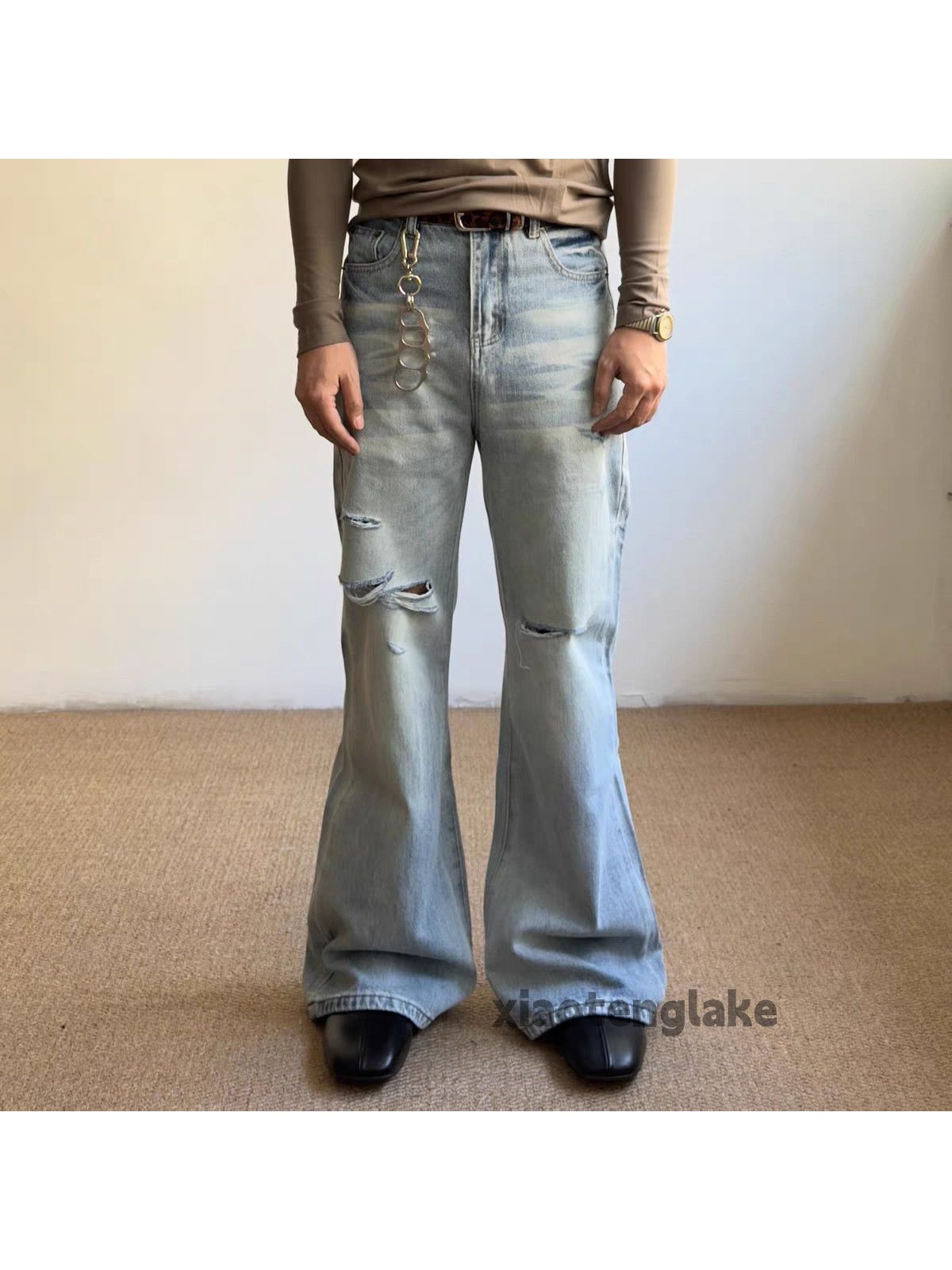 Jean Custom rafsimons helmutlang style ripped damaged jeans Size US 30 / EU 46 - 1 Thumbnail
