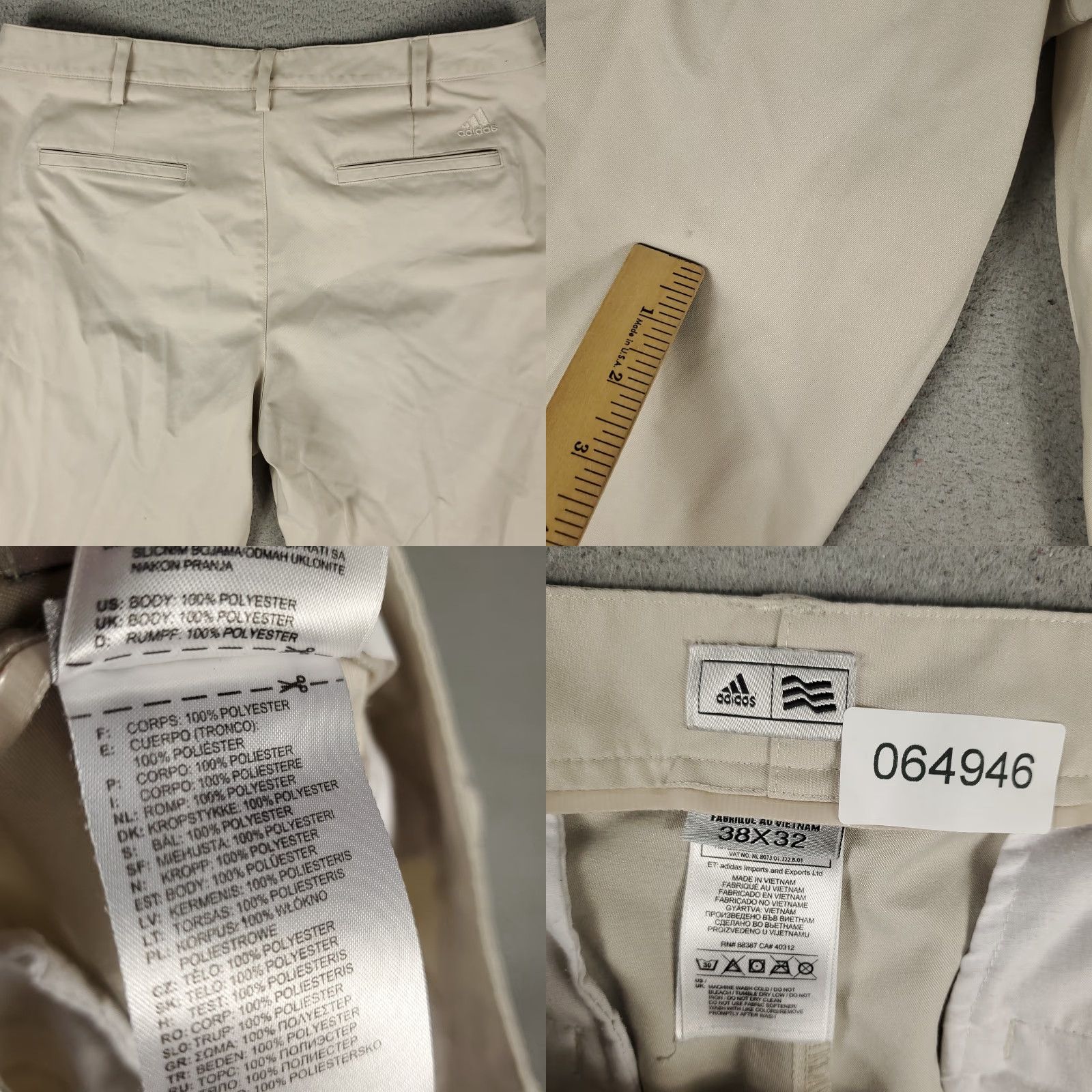 Adidas Adidas Pants Mens 38x32 Beige Casual Golf Flat Front Chino Trousers Zip Front Flat-Front Jeans? Size US 38 / EU 54 - 8 Thumbnail