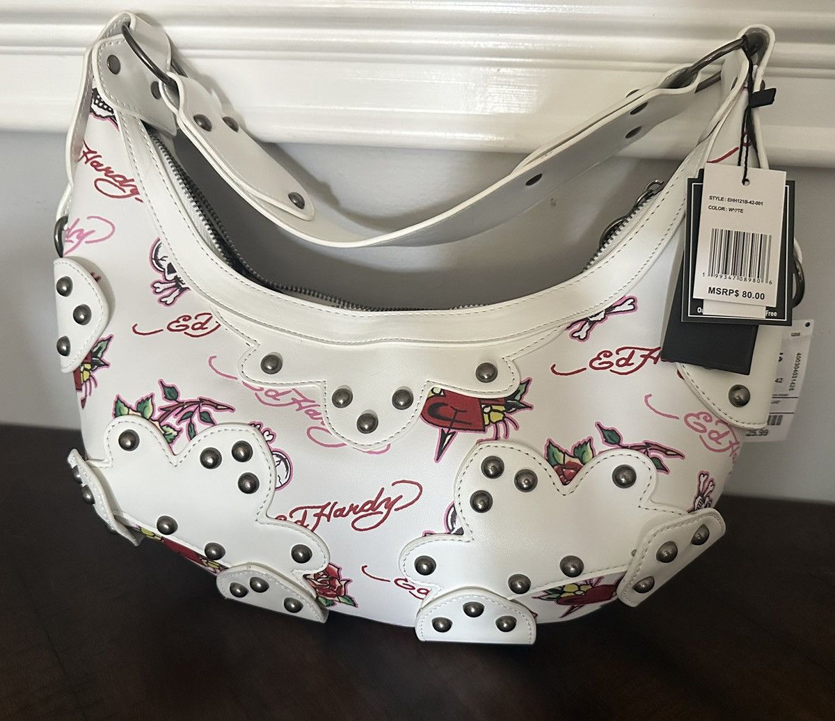 Ed Hardy Ed Hardy White Rose Heart Hobo Shoulder Bag Size ONE SIZE - 2 Thumbnail