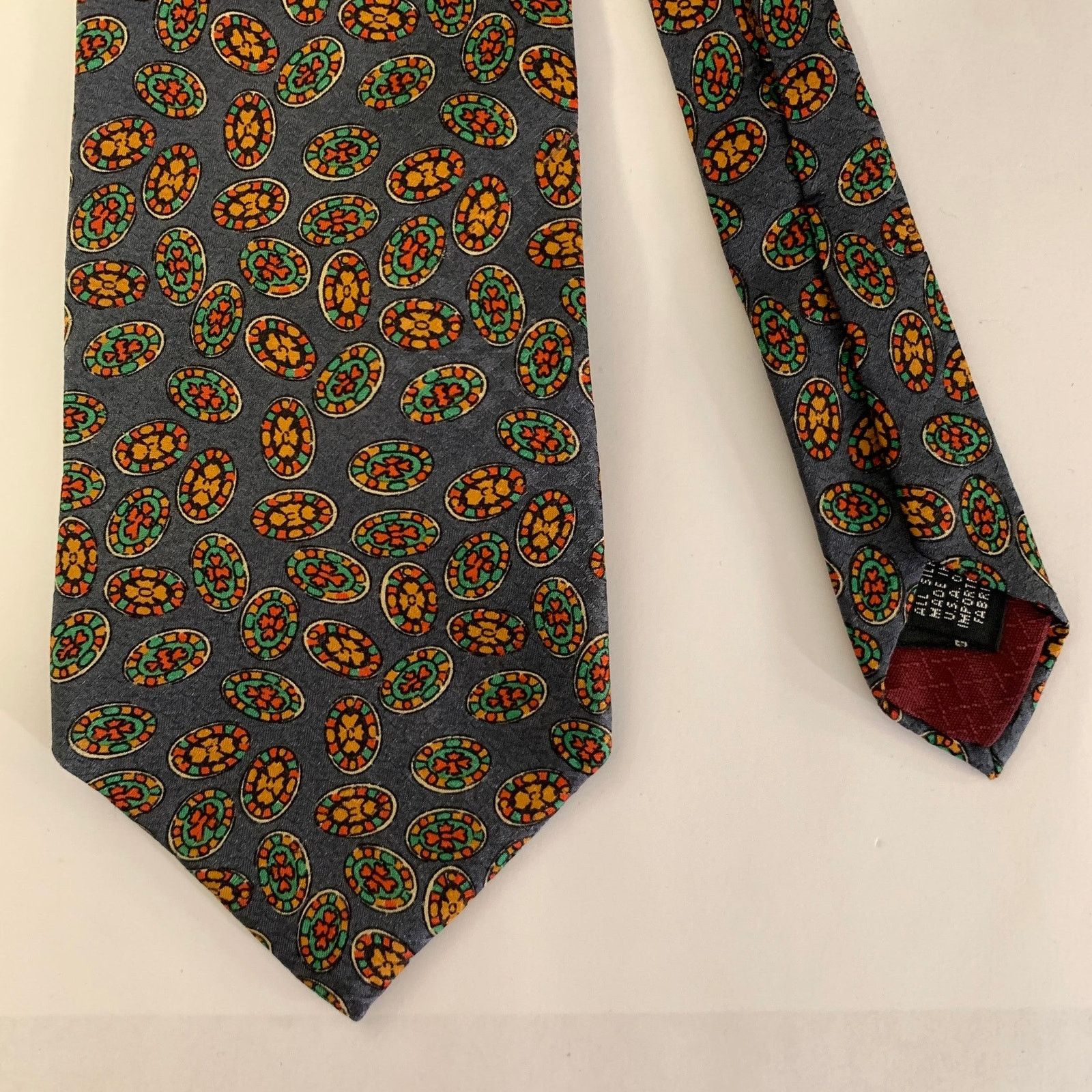 Dior CHRISTIAN DIOR Grey Multi-Color Geometric Silk Tie Size ONE SIZE - 1 Thumbnail