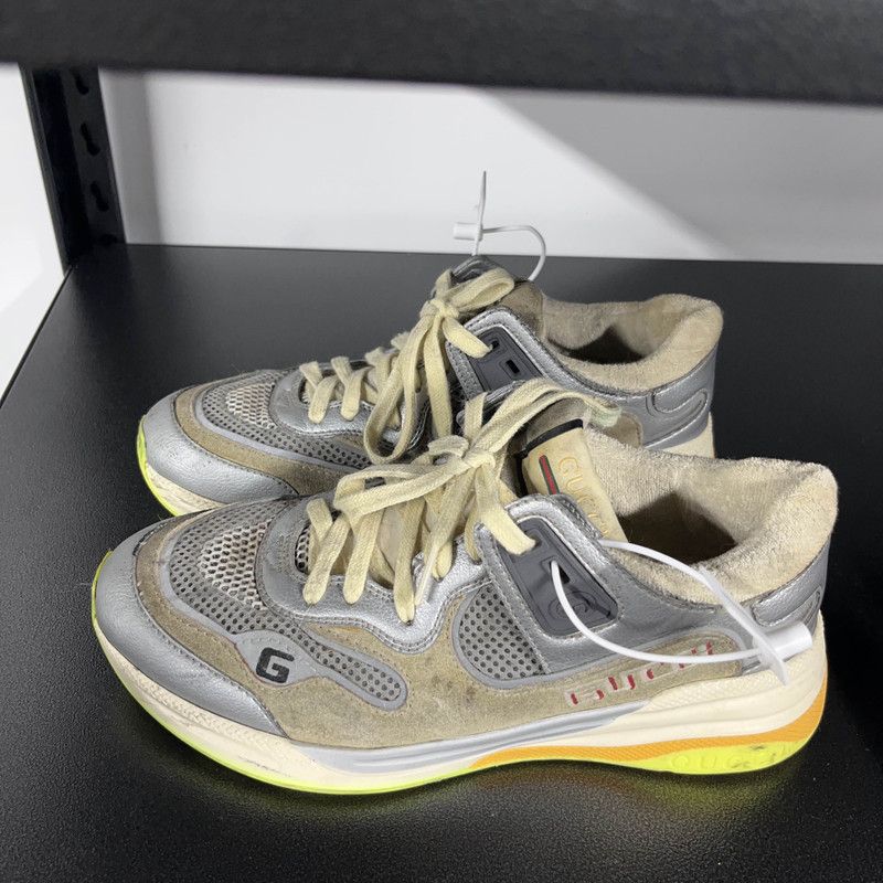 Gucci GUCCI Ultrapace Silver Metallic Low-Top Sneakers 0079 Size US 6.5 / EU 39-40 - 1 Thumbnail