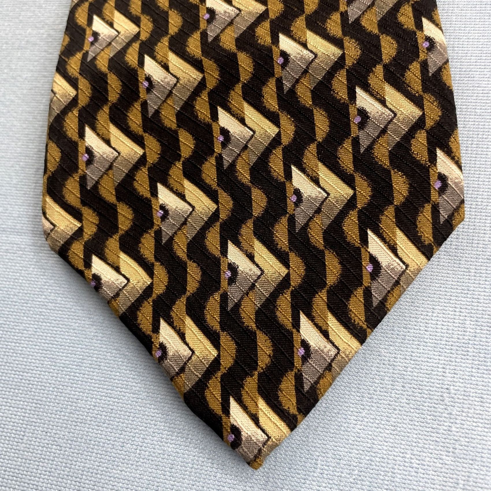Triangl Format Japan Silk Tie Optical Abstract Deco Pyramid Triangle Yellow Black 4x59 Vintage Geometric Diamond Triangle Wide Necktie Mens 1990s 100% Silk Size ONE SIZE - 2 Thumbnail