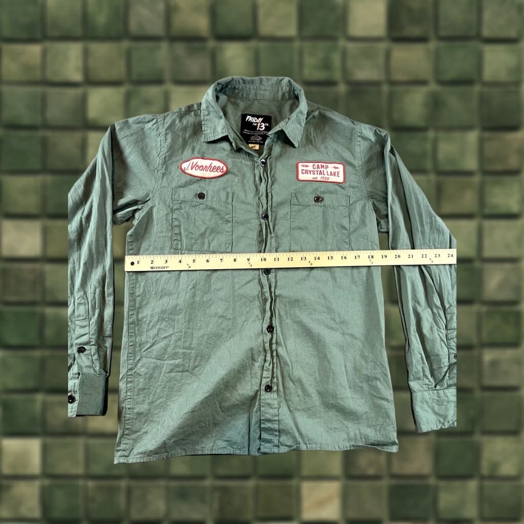 Vintage Friday The 13th Camp Crystal Lake Jason Work Shirt Vorhees | Size S | Green Cotton Twill Button-Up Shirt Mens Size US S / EU 44-46 / 1 - 1 Thumbnail