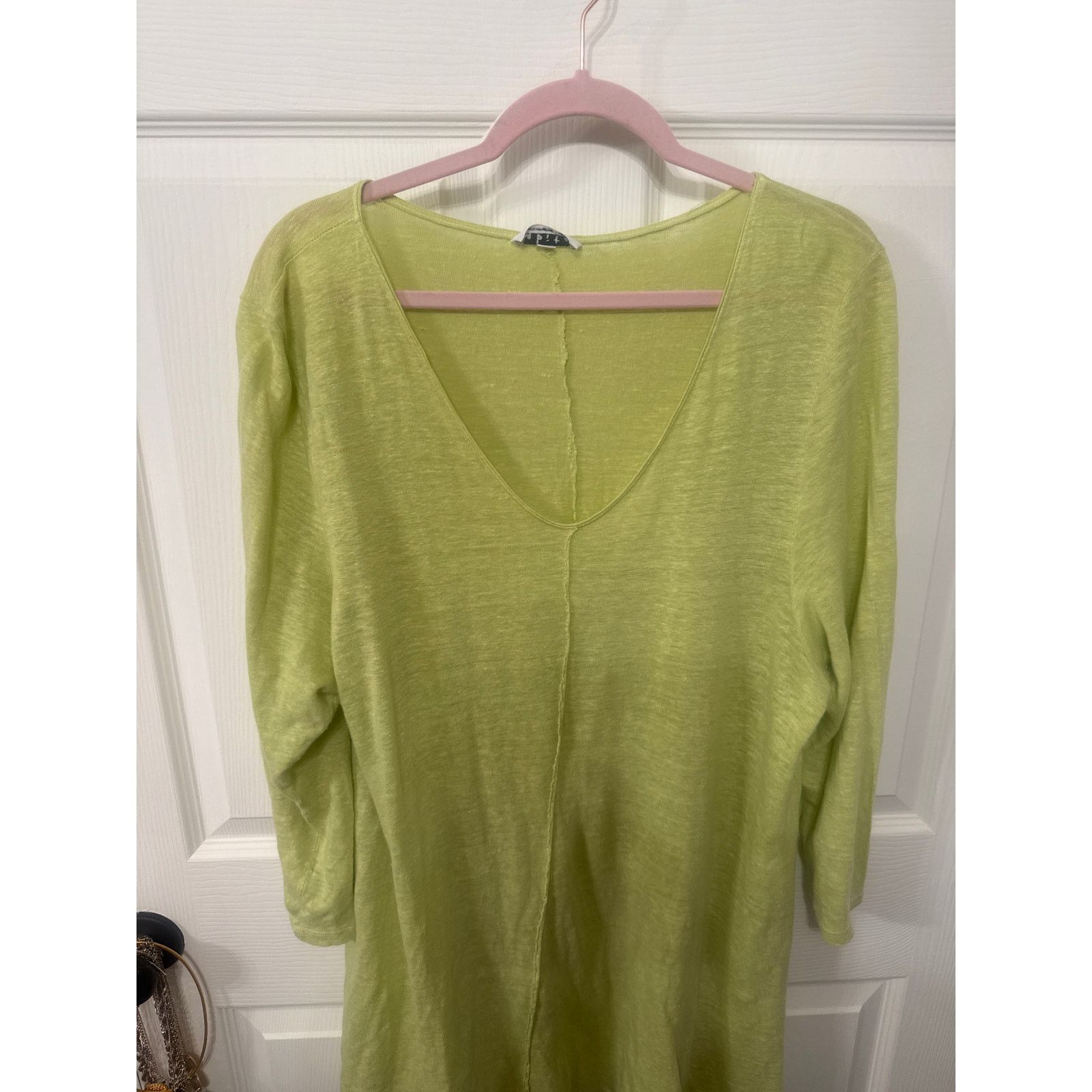 Habitat Habitat Exposed Lime Green Seam V-neck Linen Tunic, XL Size XL / US 12-14 / IT 48-50 - 2 Thumbnail