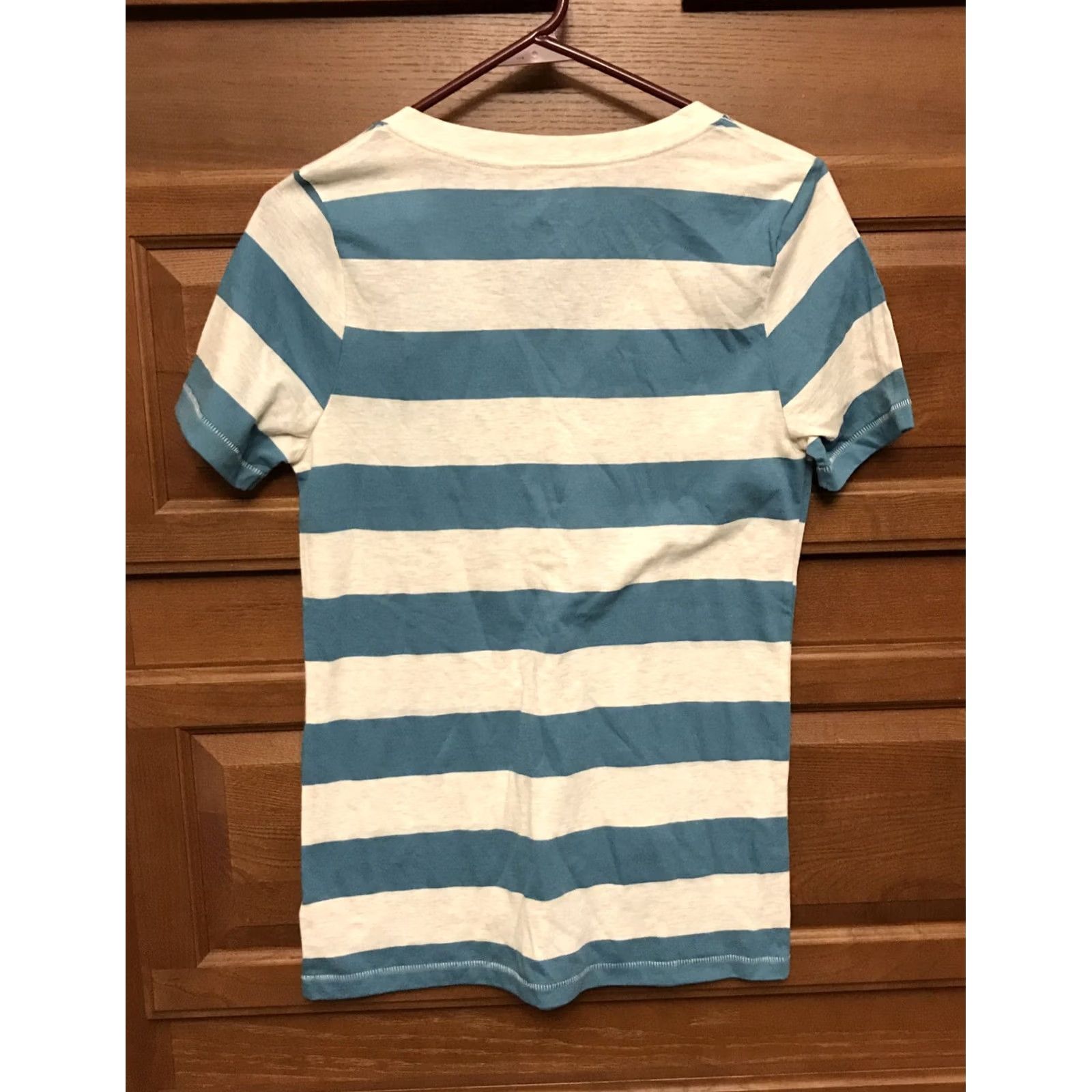 Vintage Arizona Jrs. new NWT Medium blue gray striped v-neck knit top shirt S/S 1569 Size M / US 6-8 / IT 42-44 - 2 Thumbnail