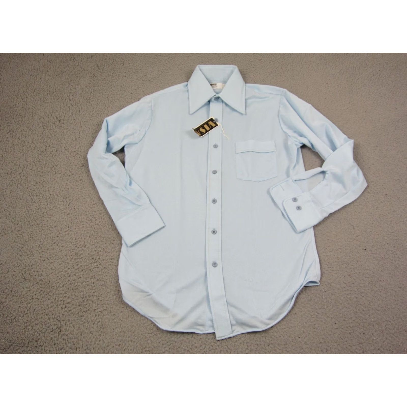 Vintage VINTAGE Montgomery Ward Mens Shirt 15-34 Blue Disco Leisure 60s 70s Poly Size US M / EU 48-50 / 2 - 2 Thumbnail