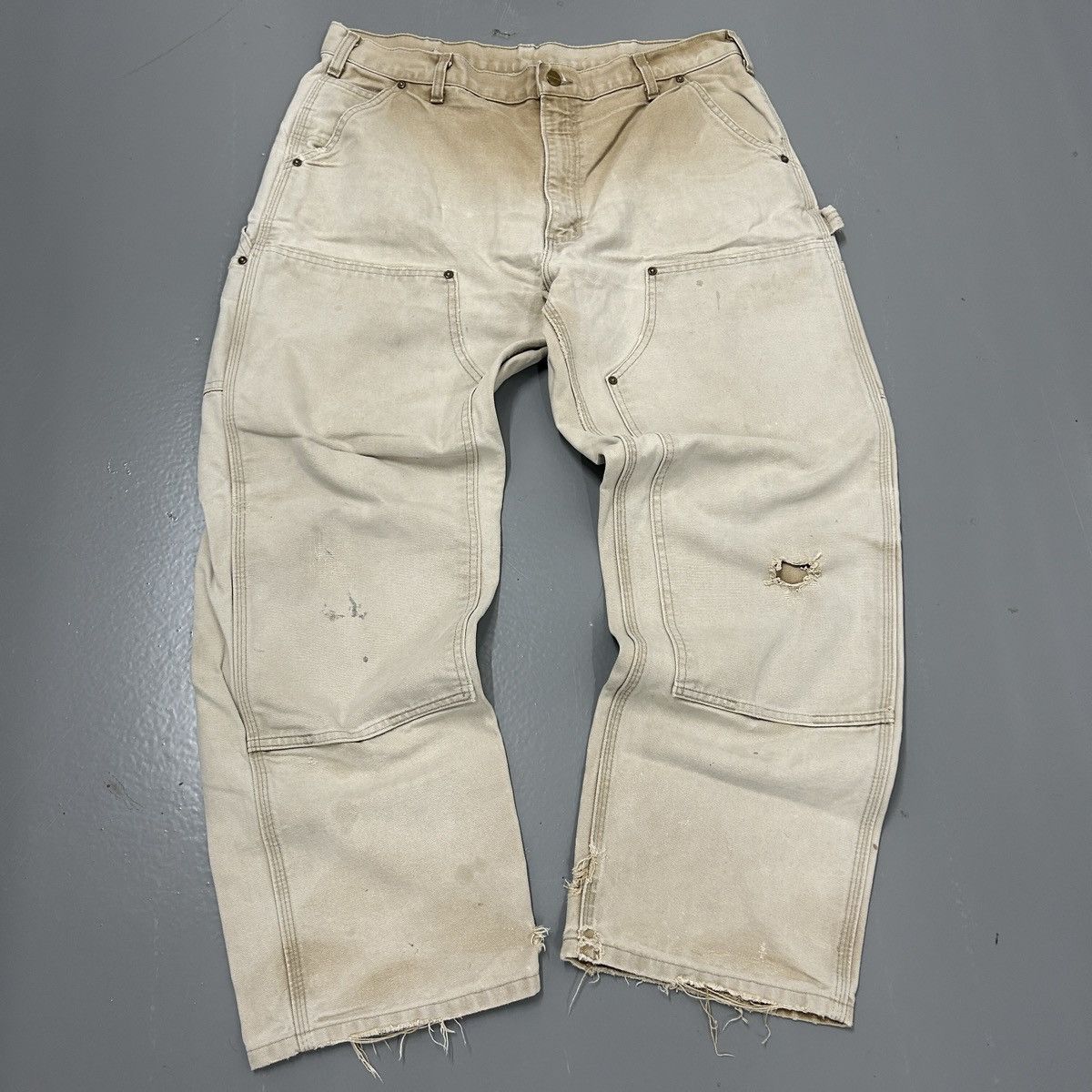 image of Crazy Vintage Thrashed Distressed Carhartt Double Knee Faded in Beige, Men's (Size 36)