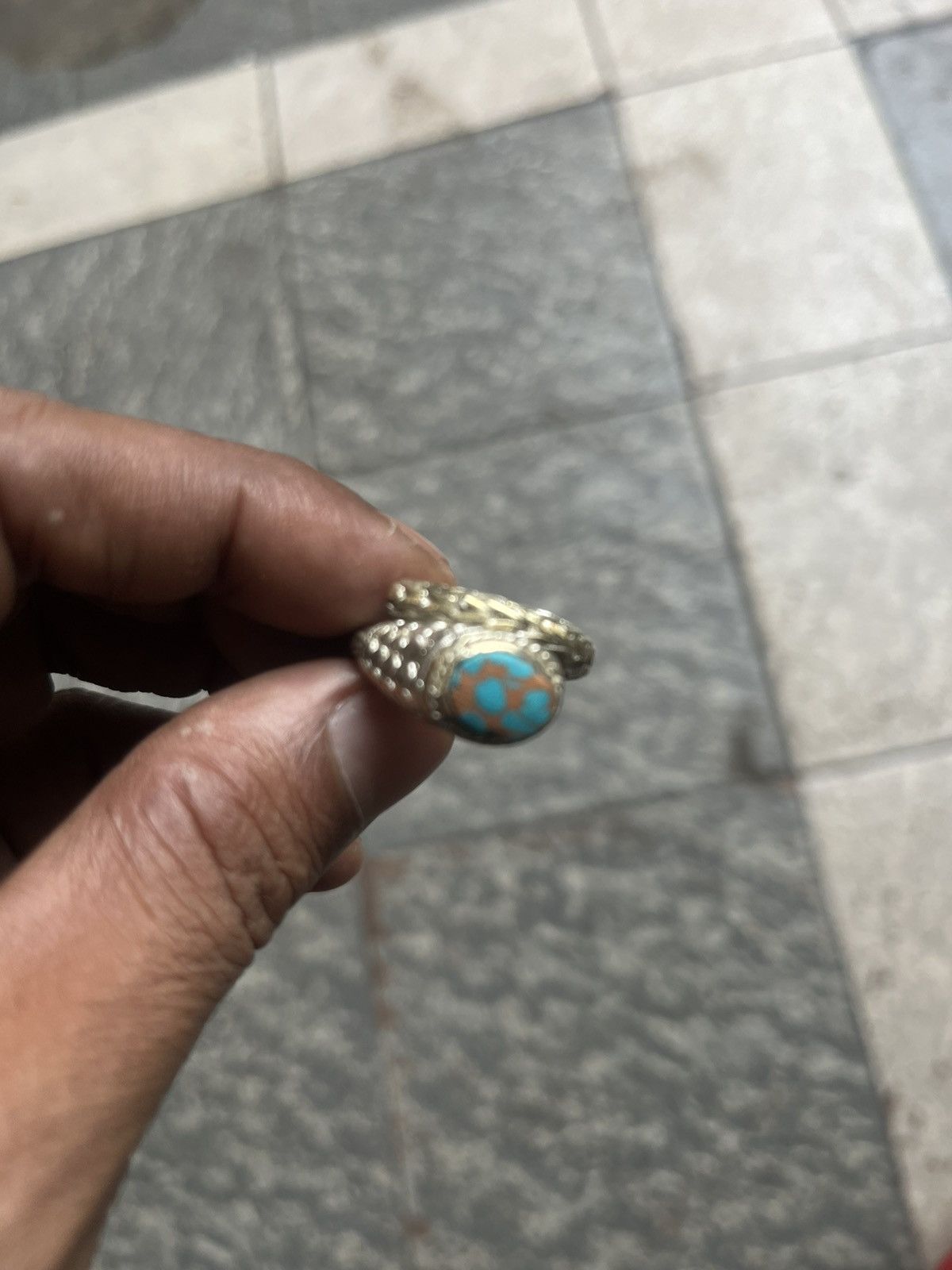 John Hardy Braided Silver Serpent Ring with Inlay Turquoise Stone Size ONE SIZE - 5 Thumbnail