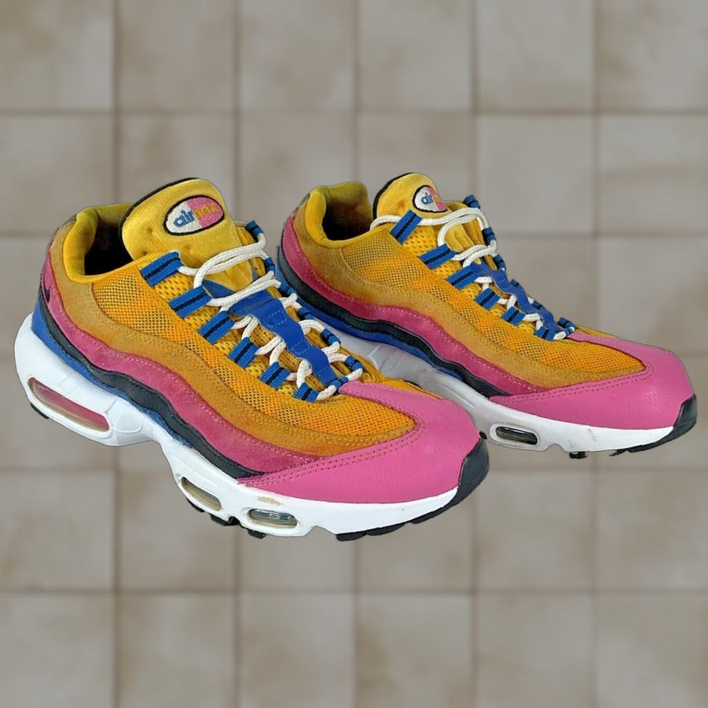 Vintage Nike Air Max 95 Running Shoes Multicolor Yellow Pink Low Top Lace Up Size 10 Mens 90's