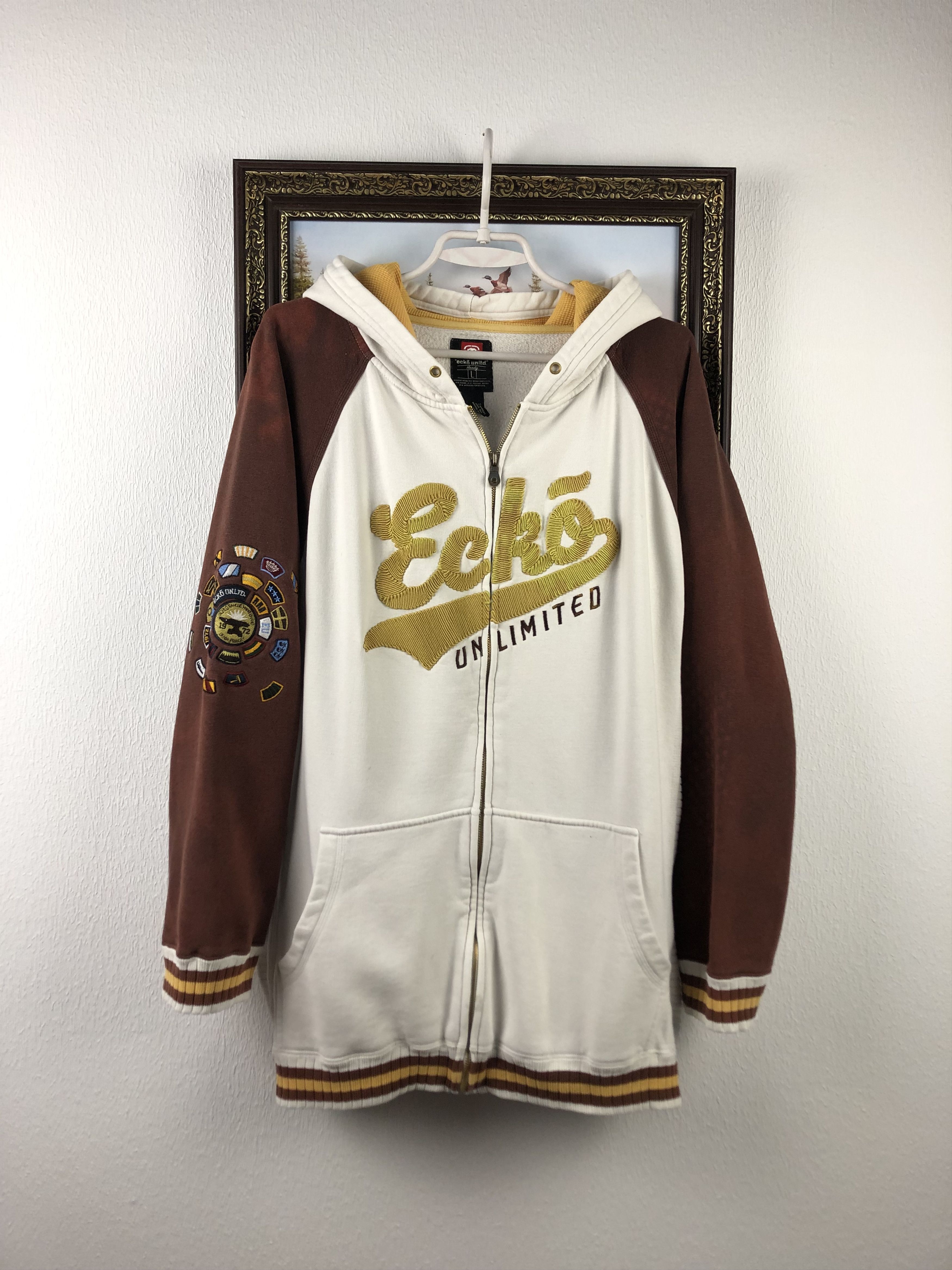 Ecko Unltd. × Vintage Vintage Ecko Unlimited Unltd Zipper Hoodie White Gray Gold Size US L / EU 52-54 / 3 - 1 Thumbnail