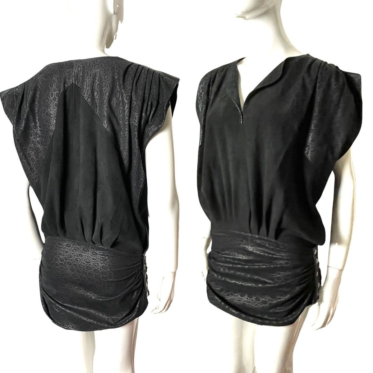 Image of Black Leather Dress Vintage 1980S Fjord, Women's (Size XS)