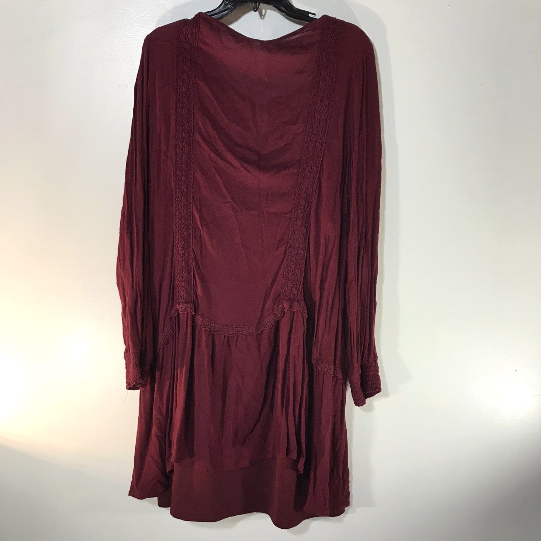 Vintage Xhilaration Women's Knee Length Dress Plus Size 2X Burgundy Crochet Lace Fall Casual Shift Size XXL / US 16-18 / IT 52-54 - 2 Thumbnail