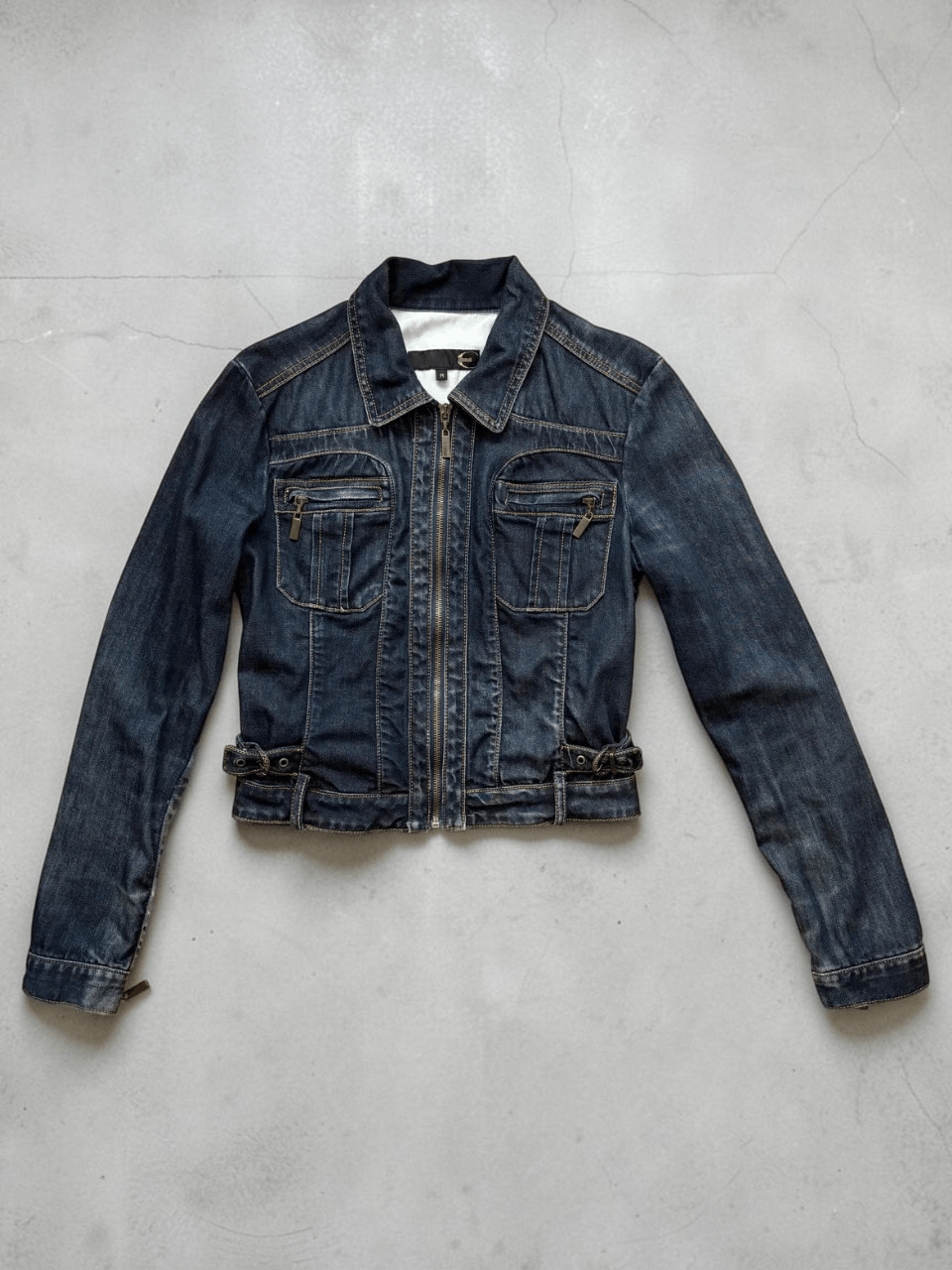 Roberto Cavalli Just Cavalli Y2K Fitted Moto Denim Jacket Size L / US 10 / IT 46 - 2 Thumbnail