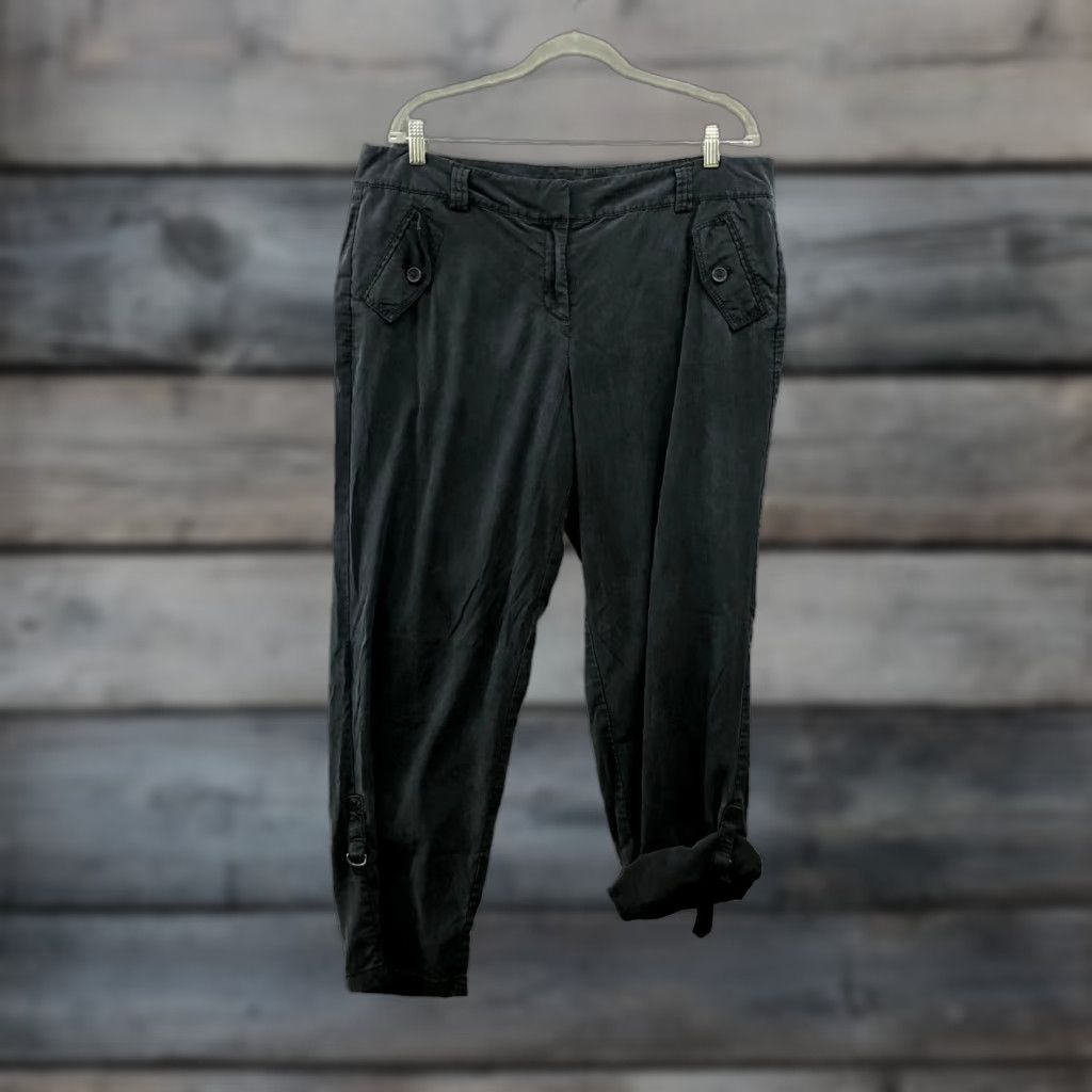 Banana Republic Ann Taylor Black Lyocell Pants Womens Size 14 Roll Cuff Cropped Relaxed Size 36" / US 14 / IT 50 - 1 Thumbnail