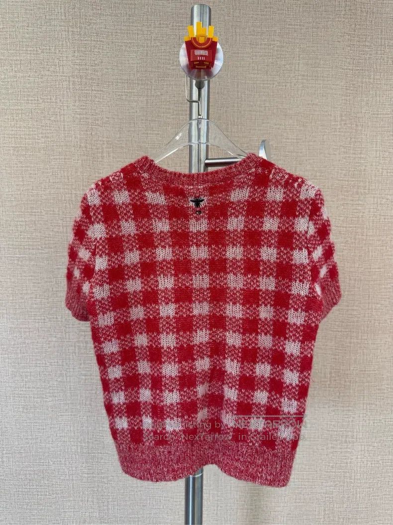 Dior Dior 22SS red plaid knitted short sleeves Size XS / US 0-2 / IT 36-38 - 2 Thumbnail