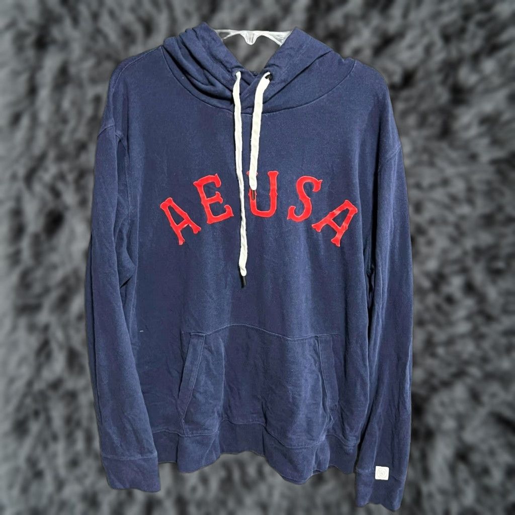 American Eagle Outfitters American Eagle Hoodie Mens M Flex USA Patriotic Velvet Spellout Retro Y2K Preppy Size US M / EU 48-50 / 2 - 1 Thumbnail