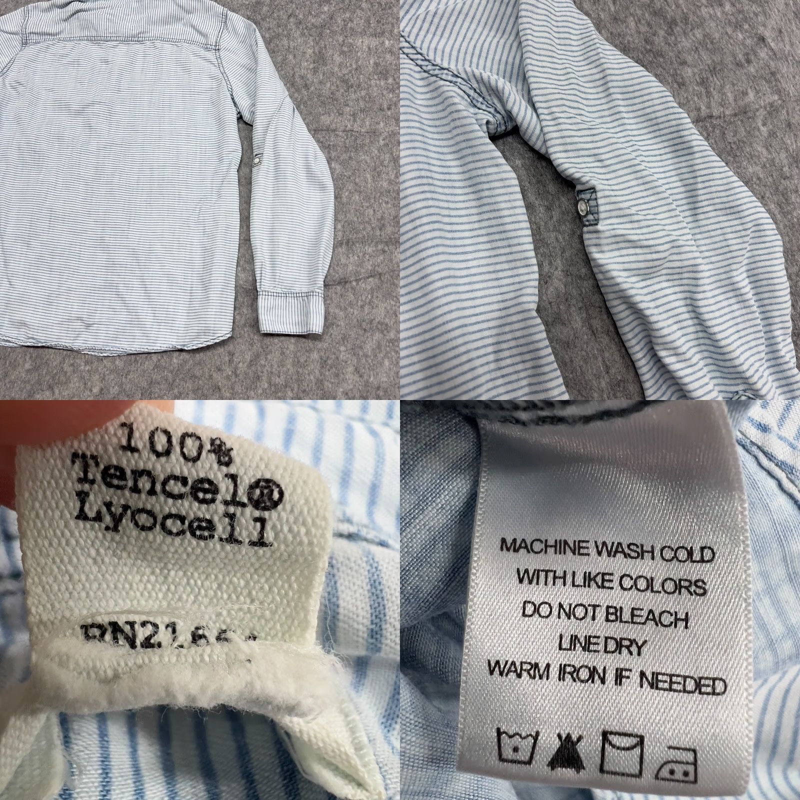 Vintage Foxcroft Shirt Womens 10P Blue Stripe Tencel Lyocell Button Front Top Roll Tab Size L / US 10 / IT 46 - 9 Thumbnail