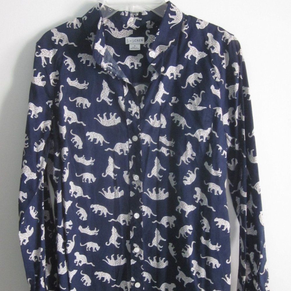 J.Crew J Crew Women’s Size S Blue Roaming Cheetah Print Button Up Shirt Size S / US 4 / IT 40 - 4 Thumbnail