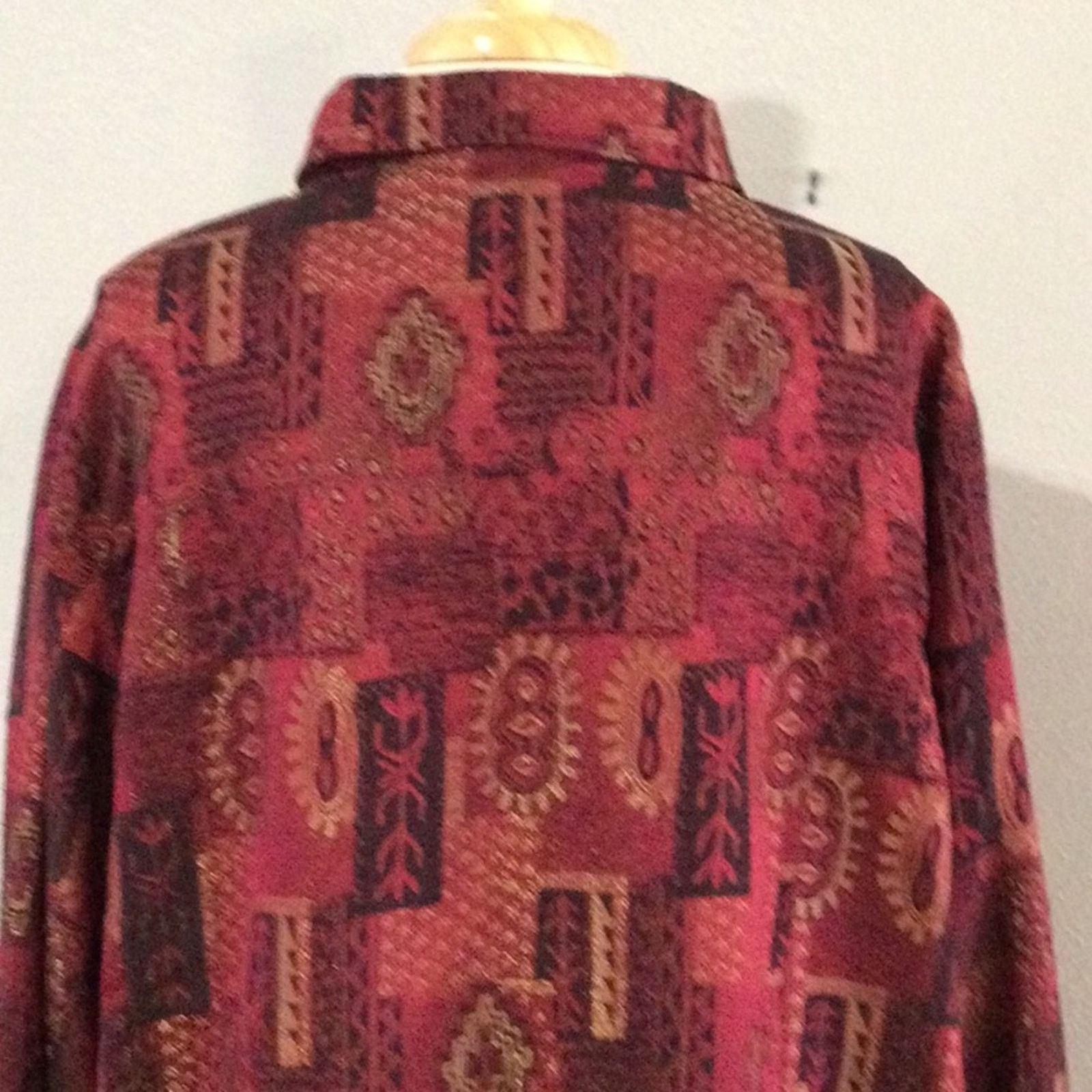 Other Ulla Popken Red w/Gold Metallic Relaxed Fit Shacket 24/26 Size 4XL / US 24-26 - 10 Thumbnail