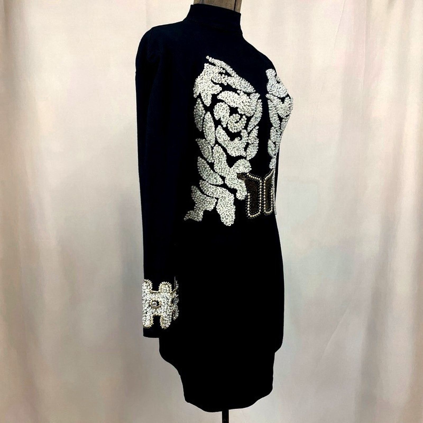 Vintage Womens (S/M) 90s Beaded Bodycon Cocktail Dress Mini Mobwife Size S / US 4 / IT 40 - 4 Thumbnail