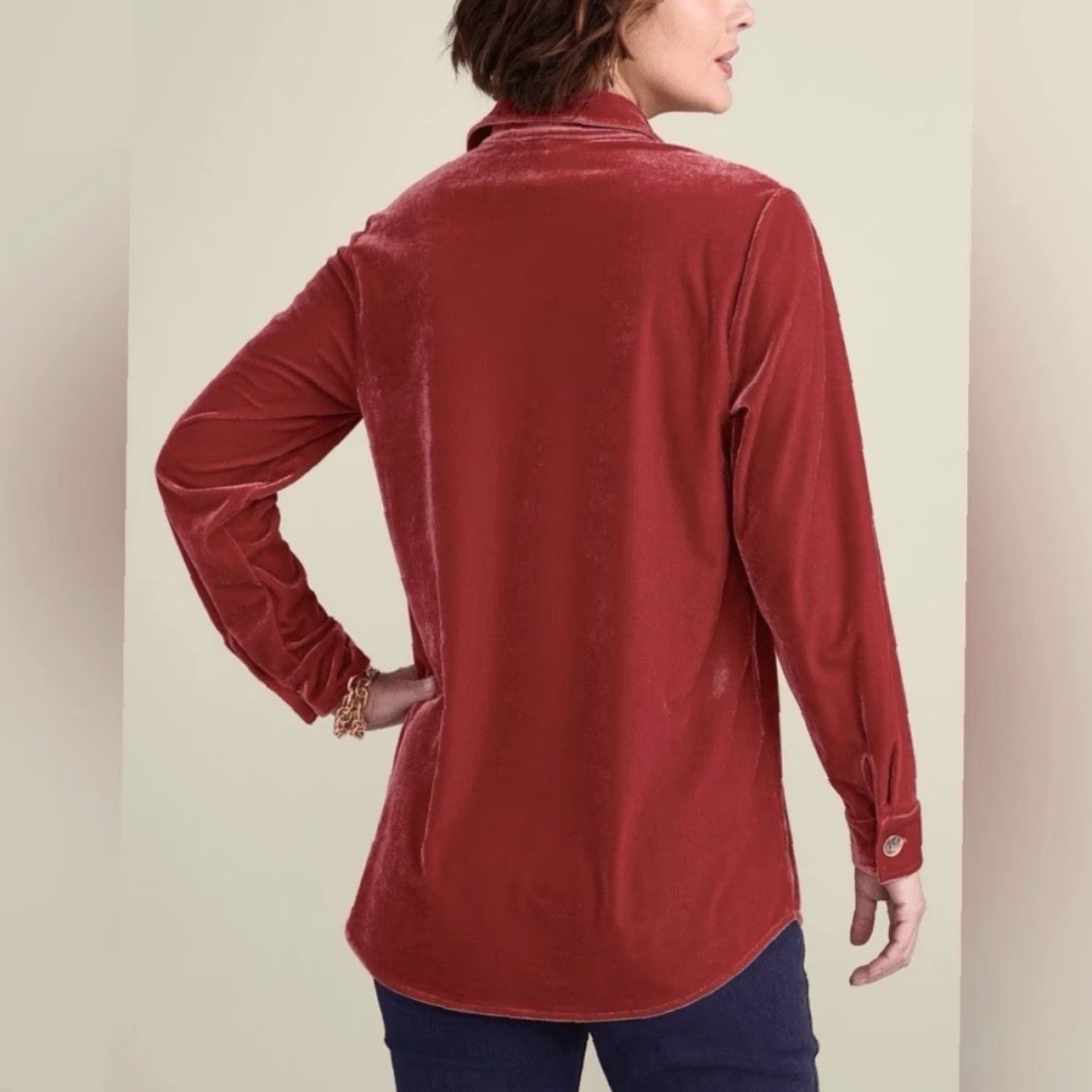 Soft Surroundings **Soft Surroundings Filigree Velvet Boyfriend Red Button Front Shirt 1X** User: Soft Surroundings Filigree Velvet Boyfriend Red Button Front Shirt 1X Size XL / US 12-14 / IT 48-50 - 3 Thumbnail
