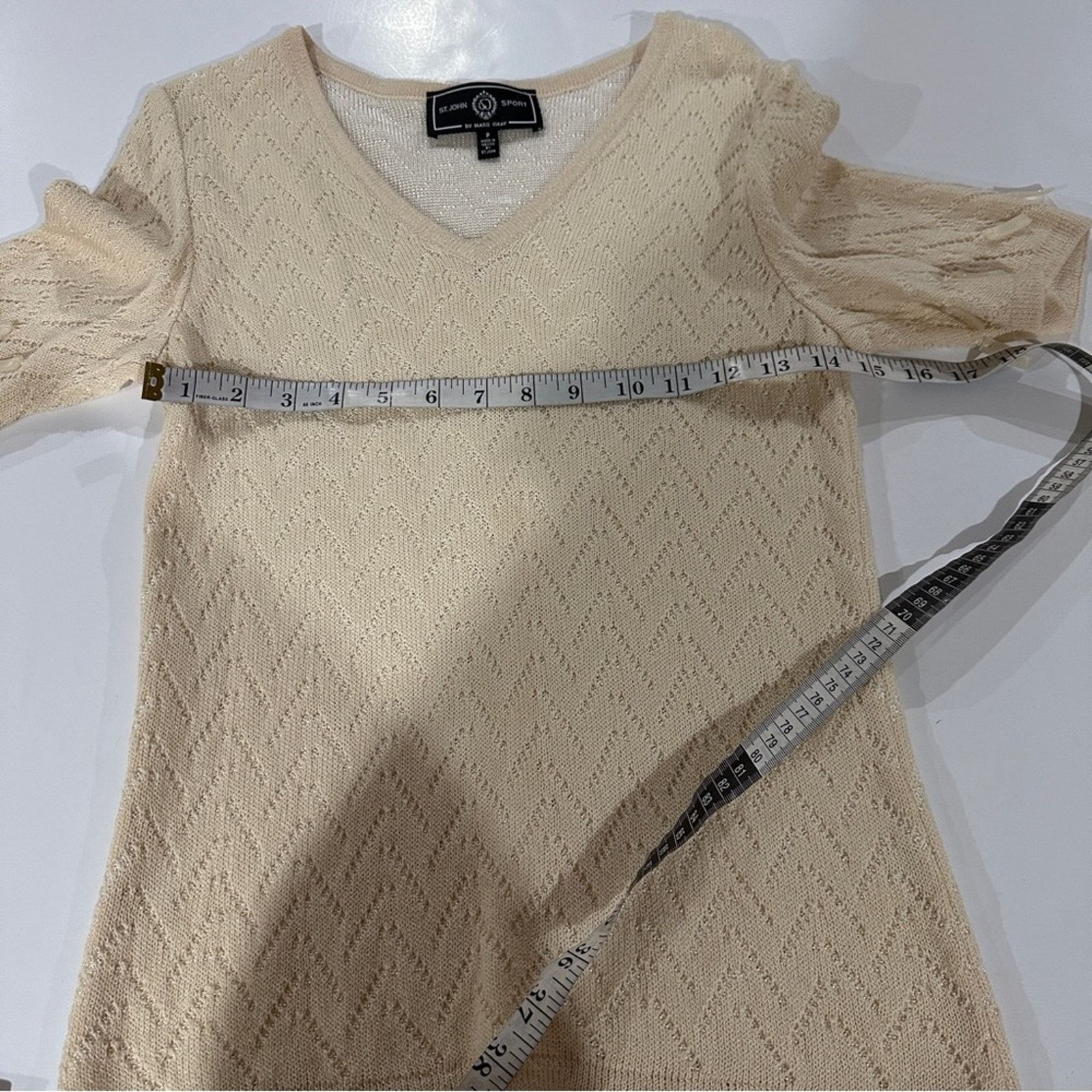 St. John St. John Sport Cream Knit Beaded Short Sleeve Top Size XS Size XS / US 0-2 / IT 36-38 - 10 Thumbnail
