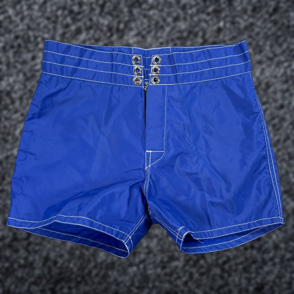 VINTAGE Birdwell Beach Britches Shorts Mens 27 Blue Boardshorts Lace Up Surf Swim New