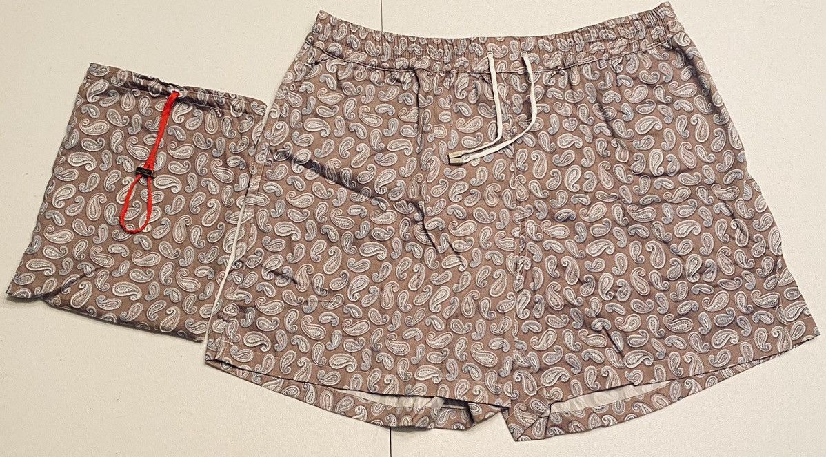 Brioni Brioni 🇮🇹 Taupe Paisley Logo Embroider Resort Trunks XXL NWT Size US 39 - 9 Thumbnail
