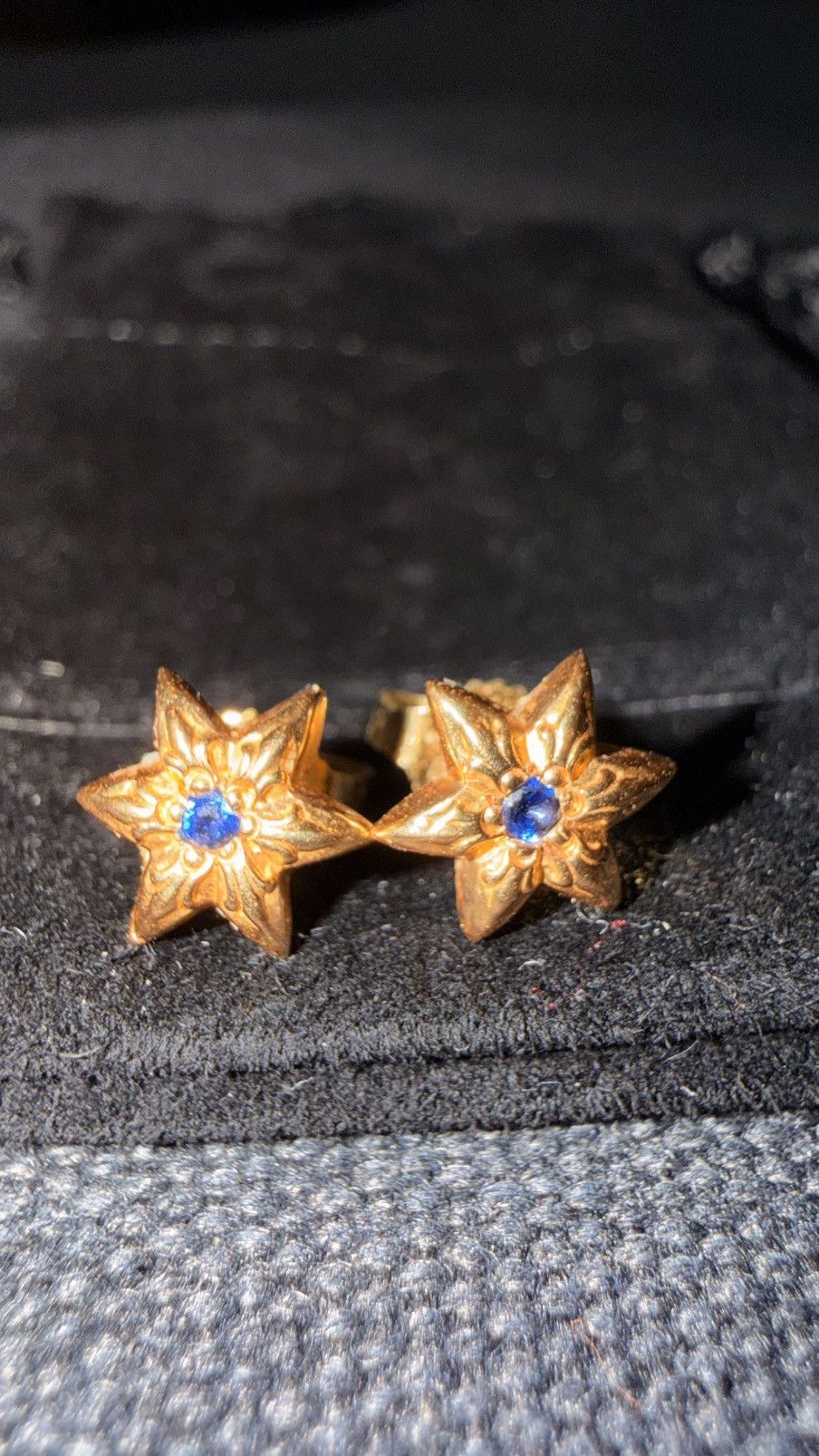 Chrome Hearts Chrome Hearts 22k Gold + Blue Sapphire Star Stud Earrings Size ONE SIZE - 2 Thumbnail