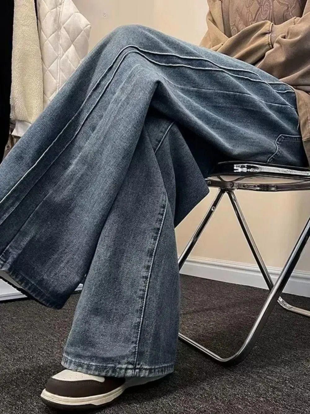Straight Leg Flared Blue Denim Jeans