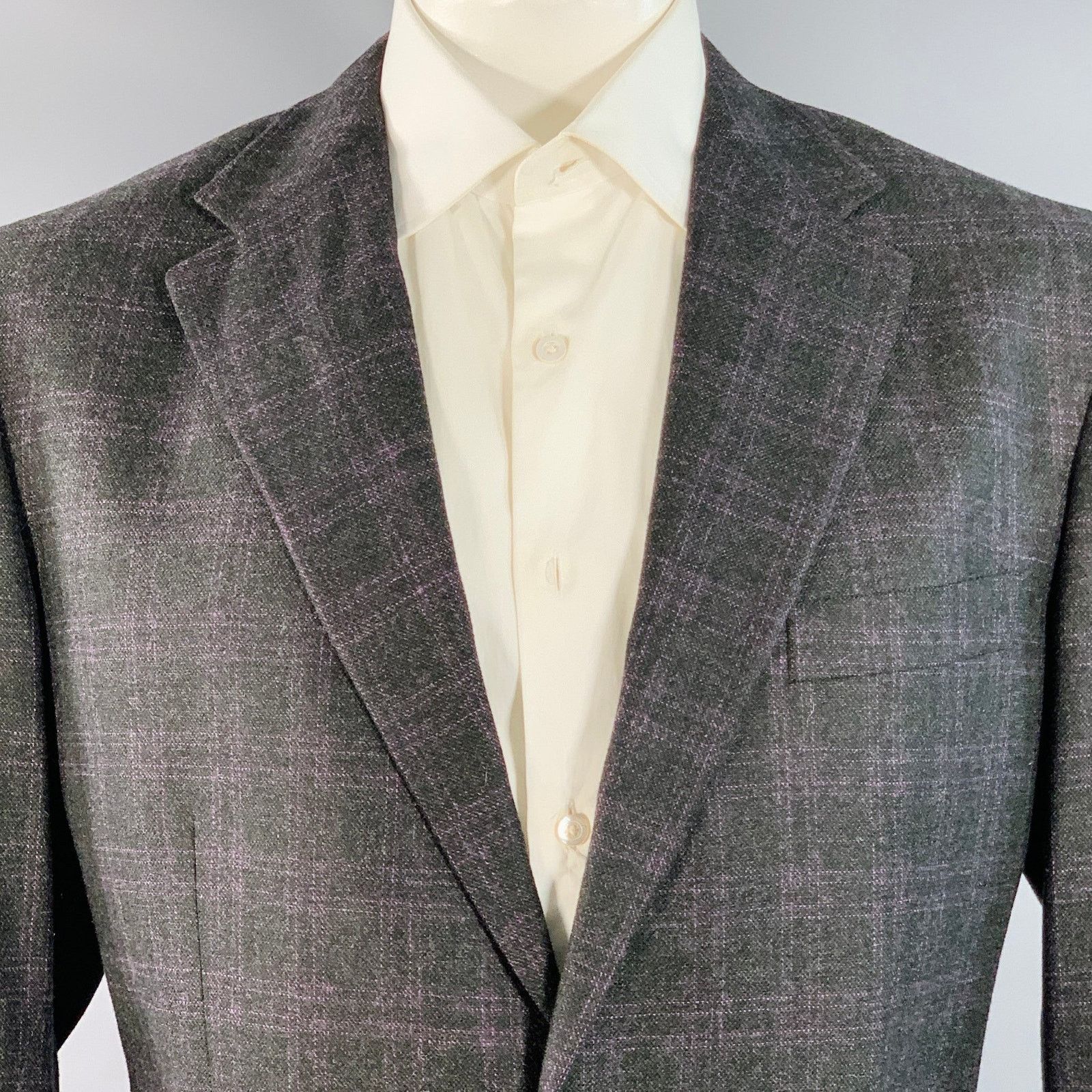 Other 48 Regular Black Purple Plaid Cashmere Sport Coat Size 48R - 2 Thumbnail