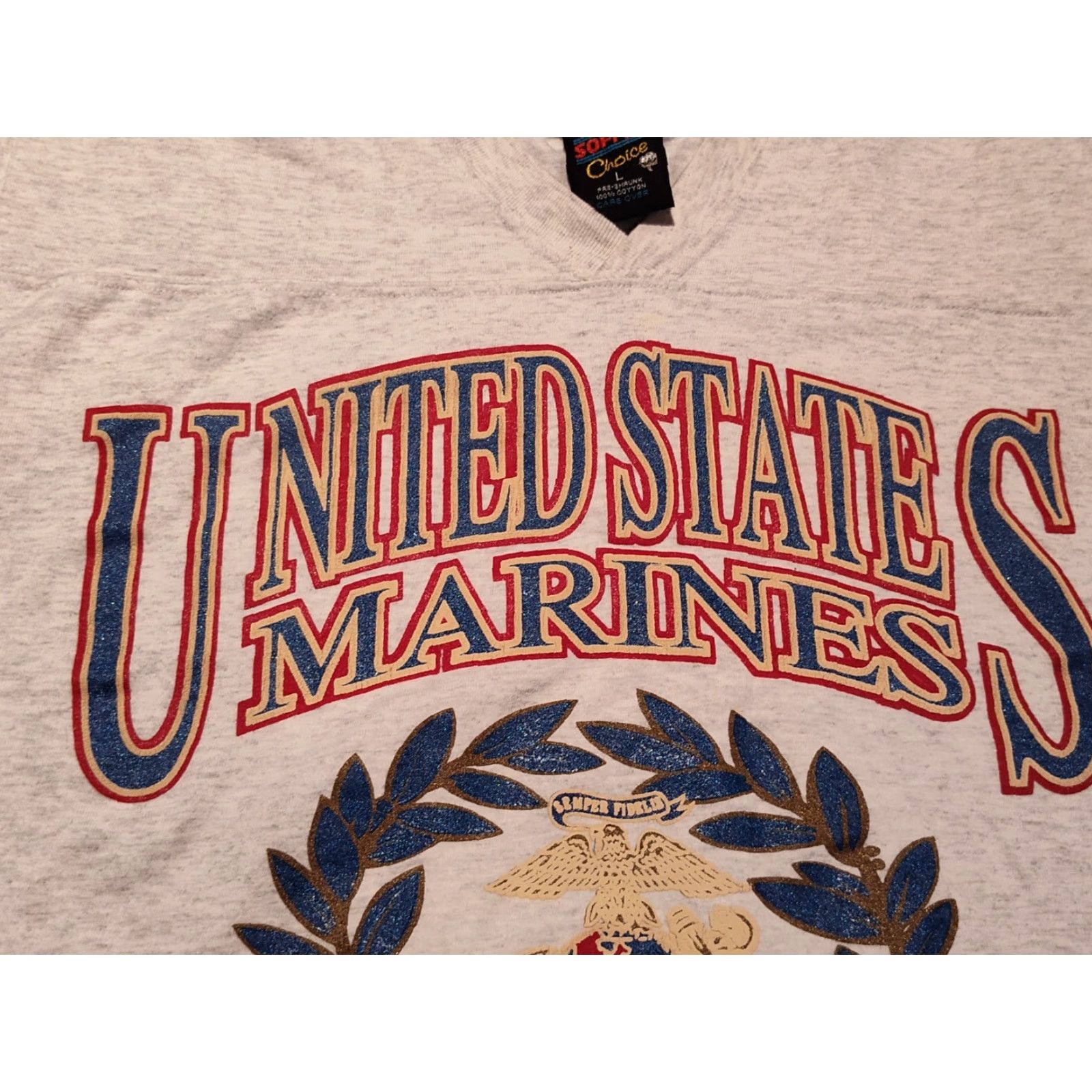 Soffe VINTAGE Soffe Gray Short Sleeve V-Neck T-Shirt USMC 90s Sz L Made in USA Unisex Adults Size US L / EU 52-54 / 3 - 5 Thumbnail