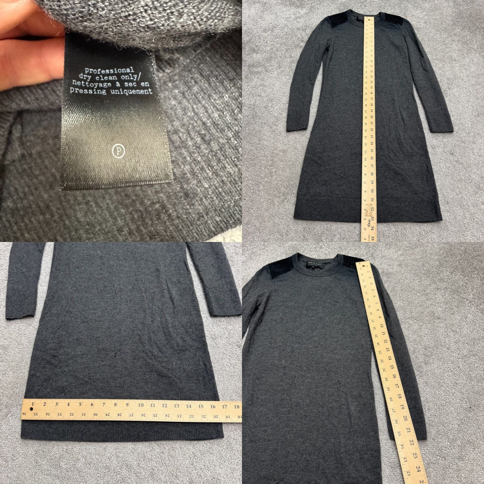 Rag & Bone rag & bone Wool Leather Midi Sweater Dress Womens Small Dark Gray Long Sleeve Size S / US 4 / IT 40 - 8 Thumbnail