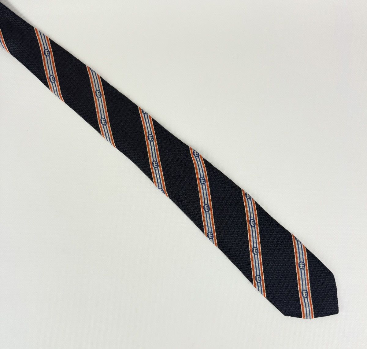 Gucci Gucci Luxury 100% silk Tie Blue Striped Logo Necktie for Men Size ONE SIZE - 6 Thumbnail