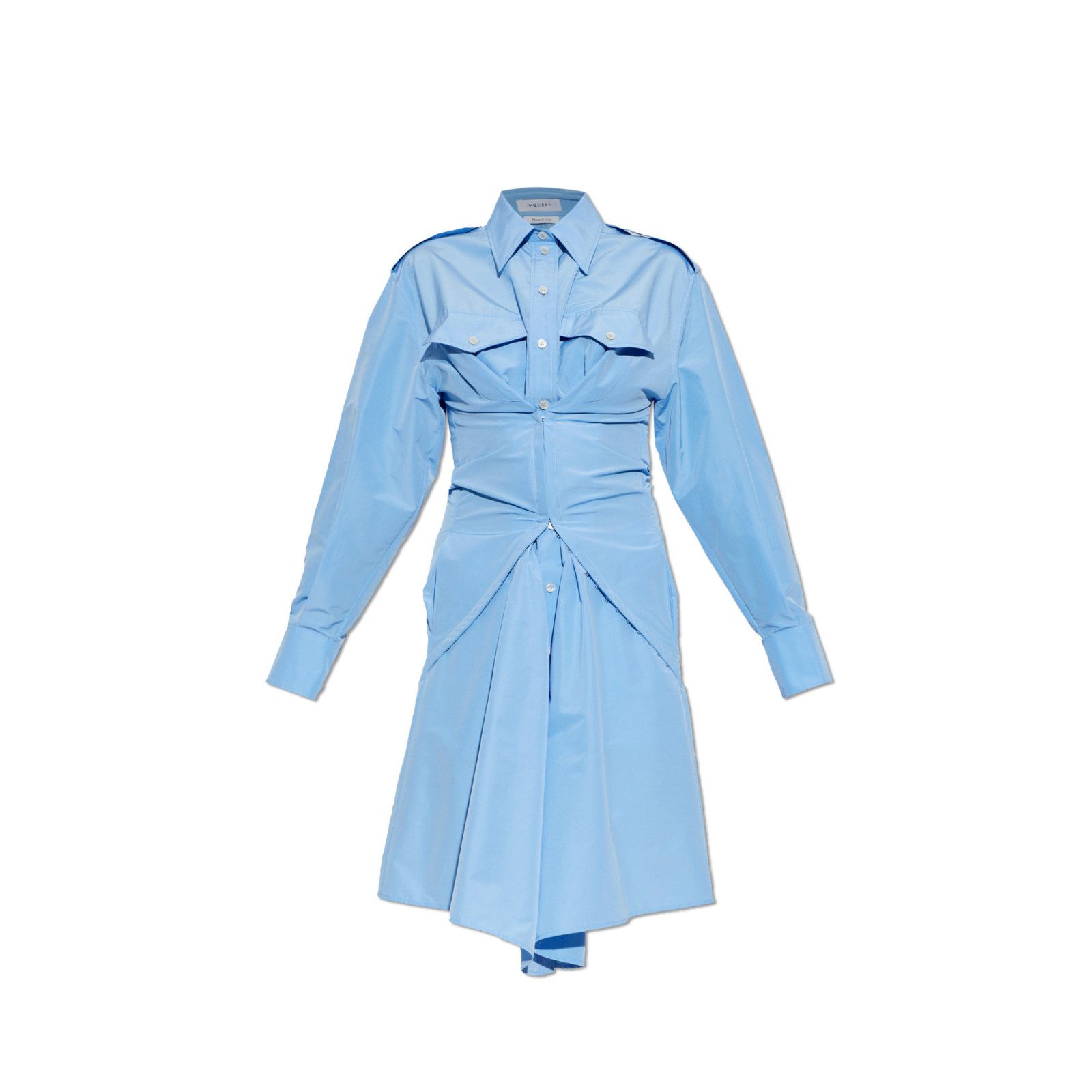 ALEXANDER MCQUEEN $2290 Blue Gathered Shirt Dress New & Auth