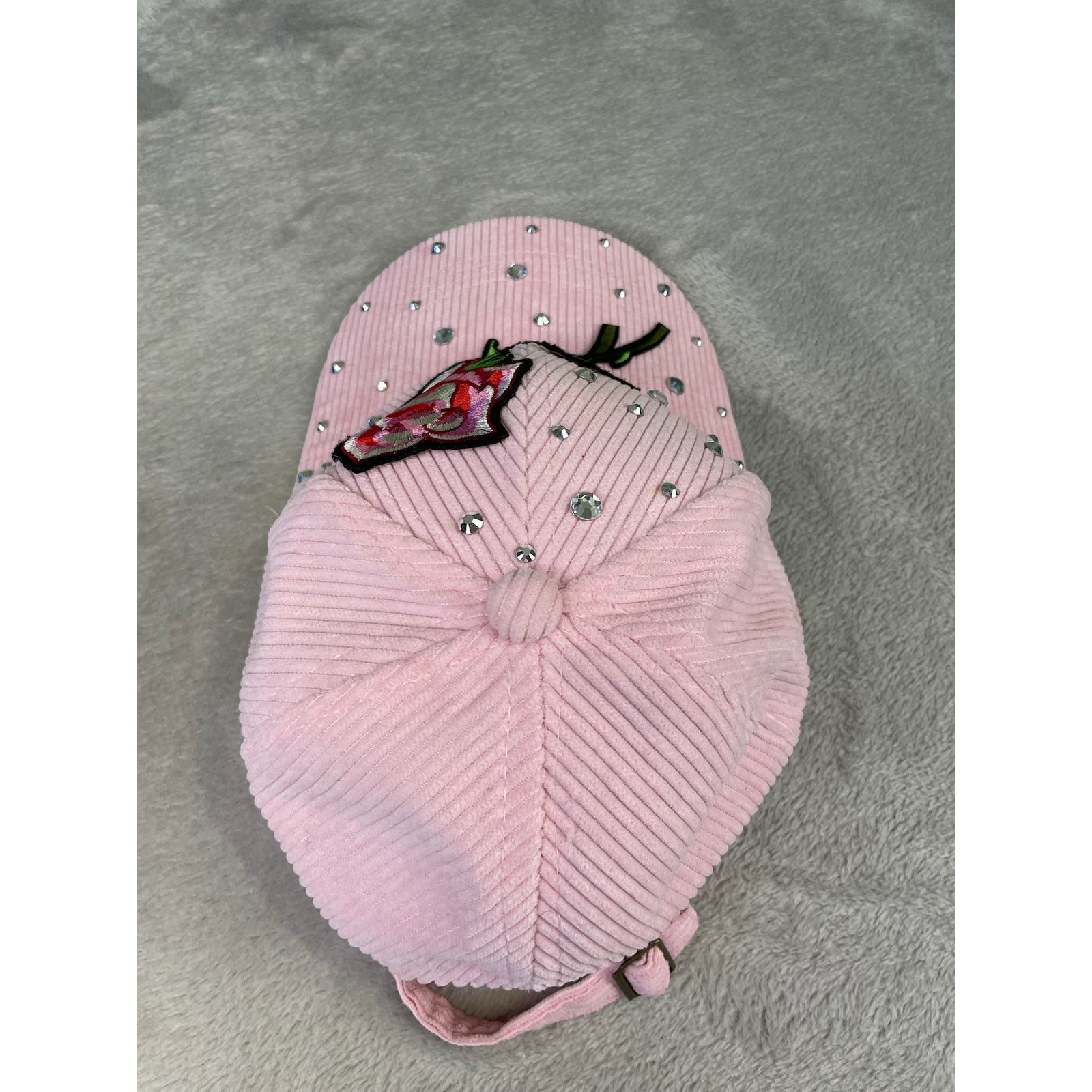 Other Pink Corduroy Hat Rose Embroidery and Rhinestone Accents Size ONE SIZE - 4 Thumbnail