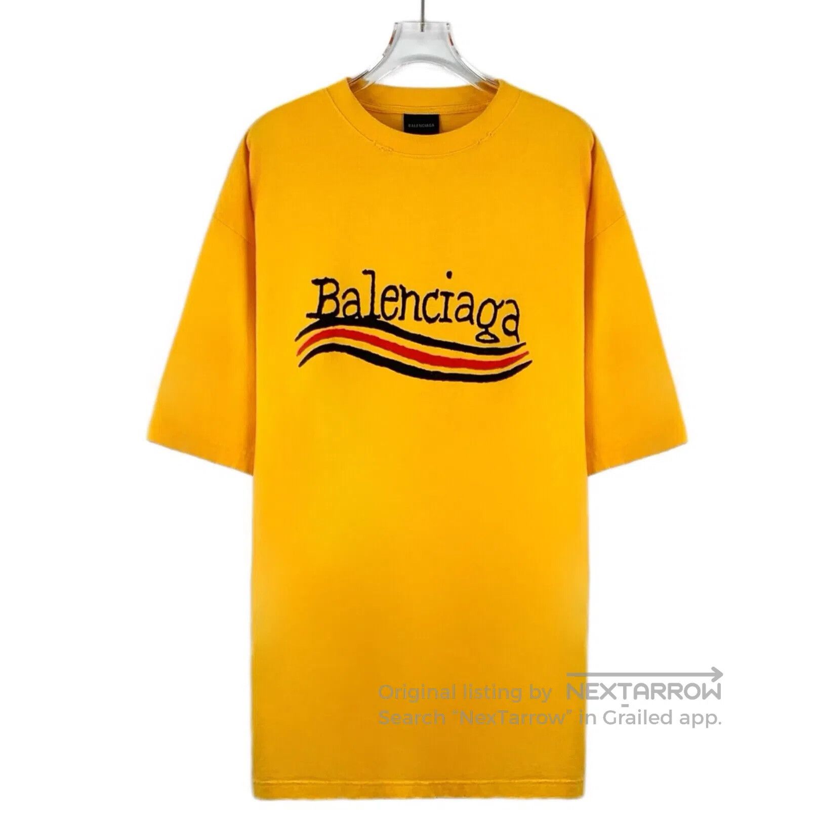 Balenciaga Balenciaga Yellow logo lettered print cotton crew neck sho Size US M / EU 48-50 / 2 - 1 Thumbnail