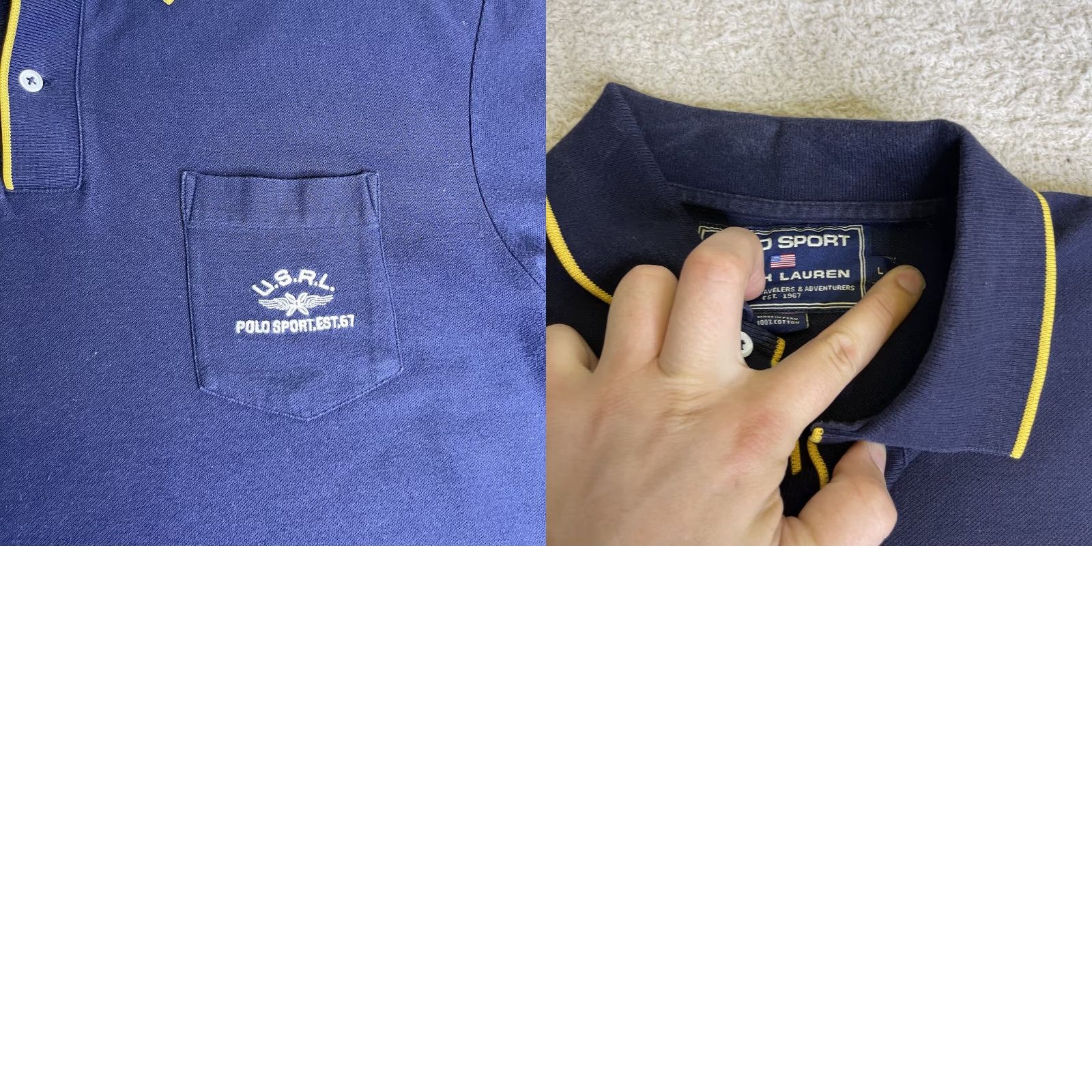 Vintage VINTAGE Polo Sport Shirt Mens Large Blue Yellow USRL 67 Embroidered Ralph Lauren Polo Shirt Size US L / EU 52-54 / 3 - 8 Thumbnail