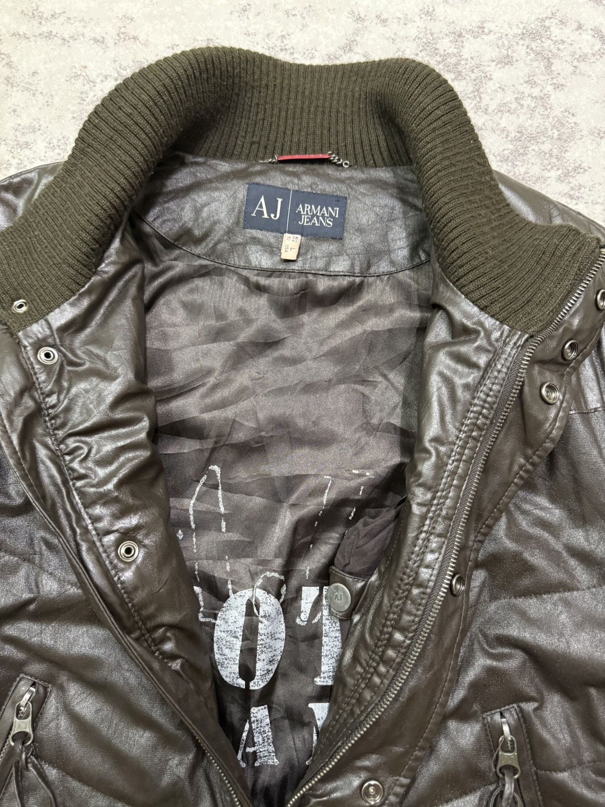 Armani Armani Jeans Men’s Polyurethane Knit Colar Wax Bomber Jacket Size US M / EU 48-50 / 2 - 6 Thumbnail