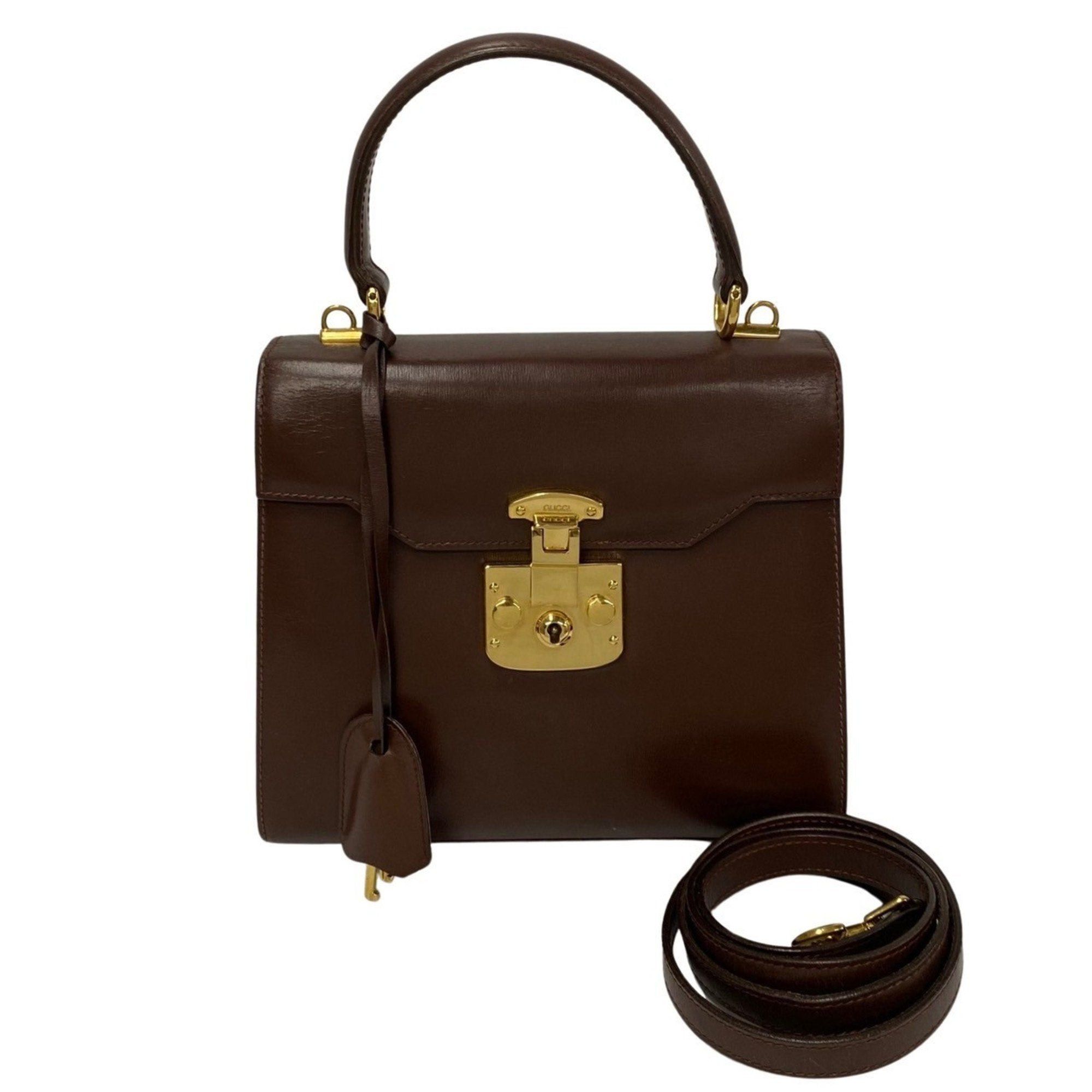 image of Gucci Old Ladylock Hardware Leather 2Way Handbag Shoulder Bag Bordeaux 31315 in Red, Women's