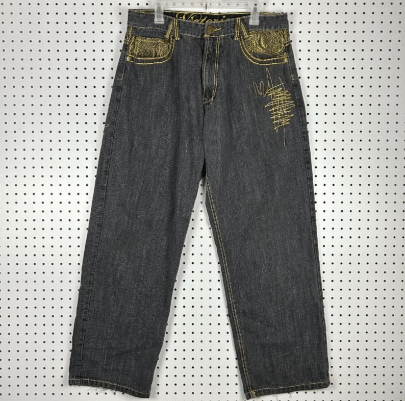 Japanese Brand Pattern Embroidery Baggy Jeans Size US 36 / EU 52 - 4 Thumbnail